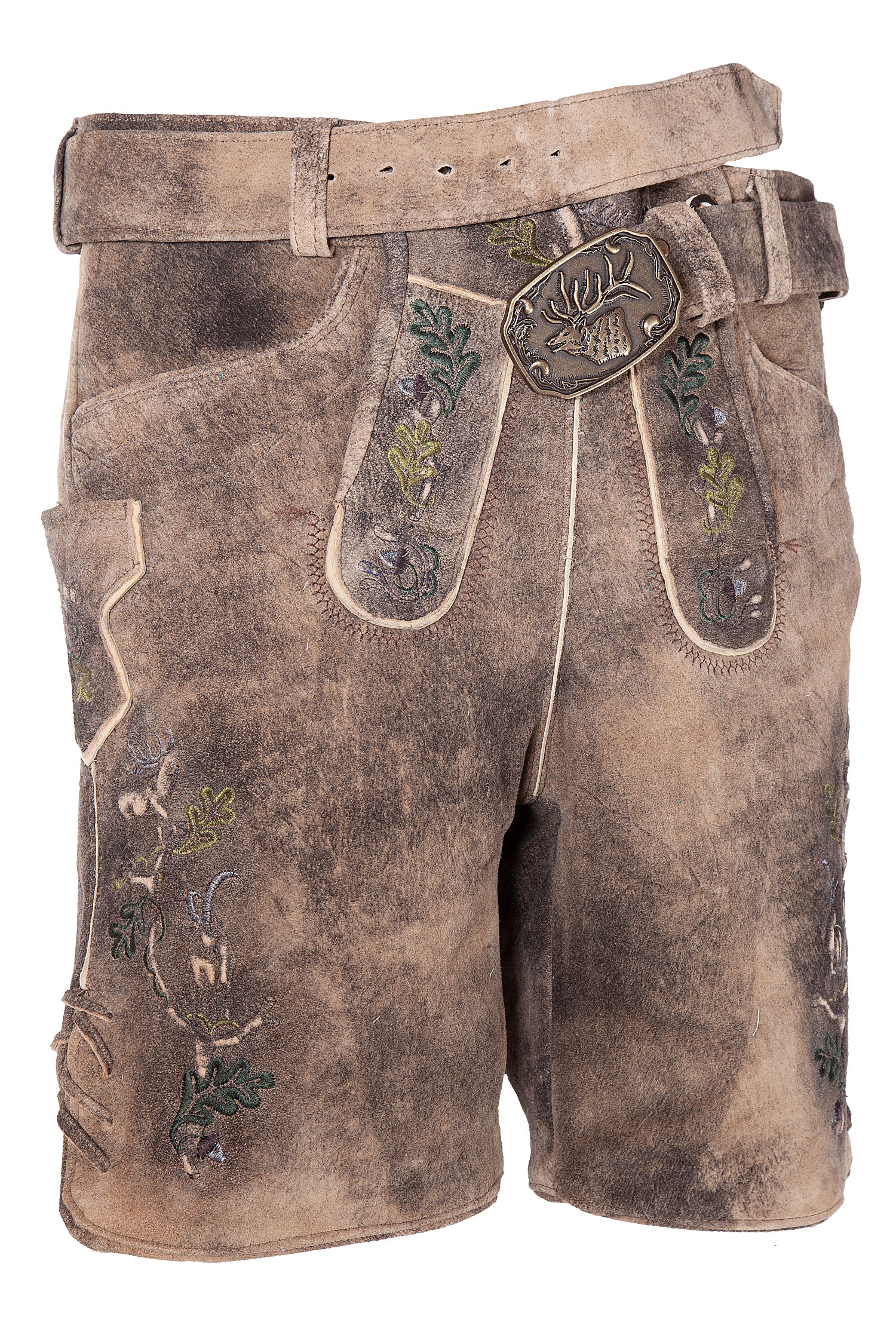 1613-1047-4GN-23-04e-5895a Kurze Lederhose mit Gams und Hirsch