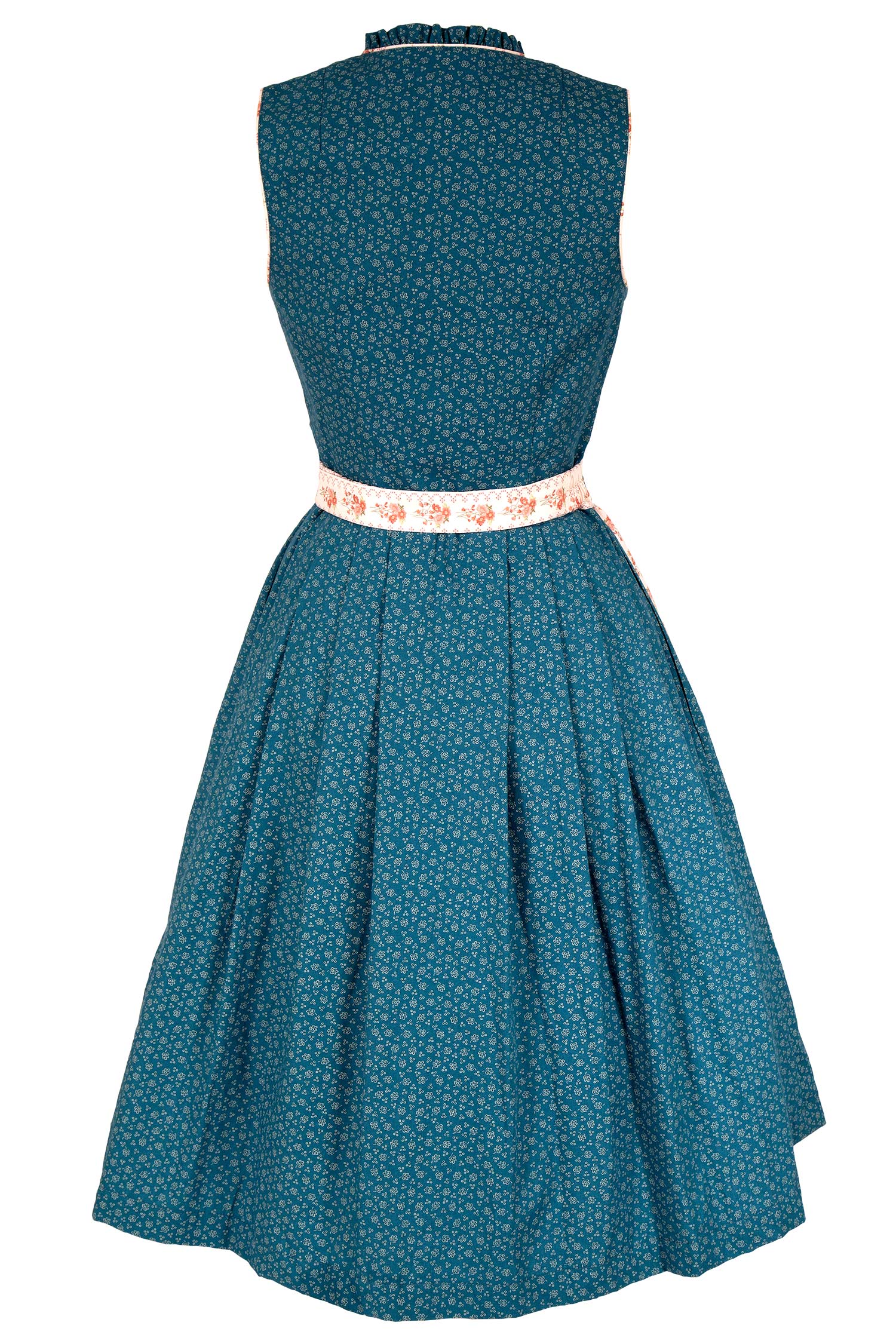 retro-dirndl-blau-creme-3091-1405-bl4-18-06h-6501-c Midi Dirndl Dalena in Vintage blau hochgeschlossen hinten