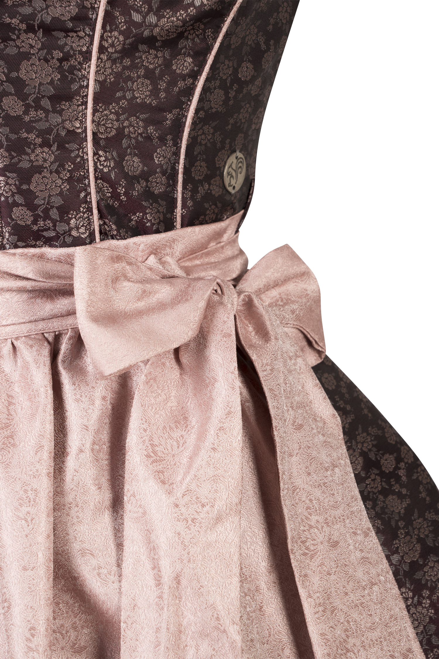 3086-1343-rt8-24-02-2204440 Dirndl Daniela in Weinrot und Rosa Schürze Detail Mieder
