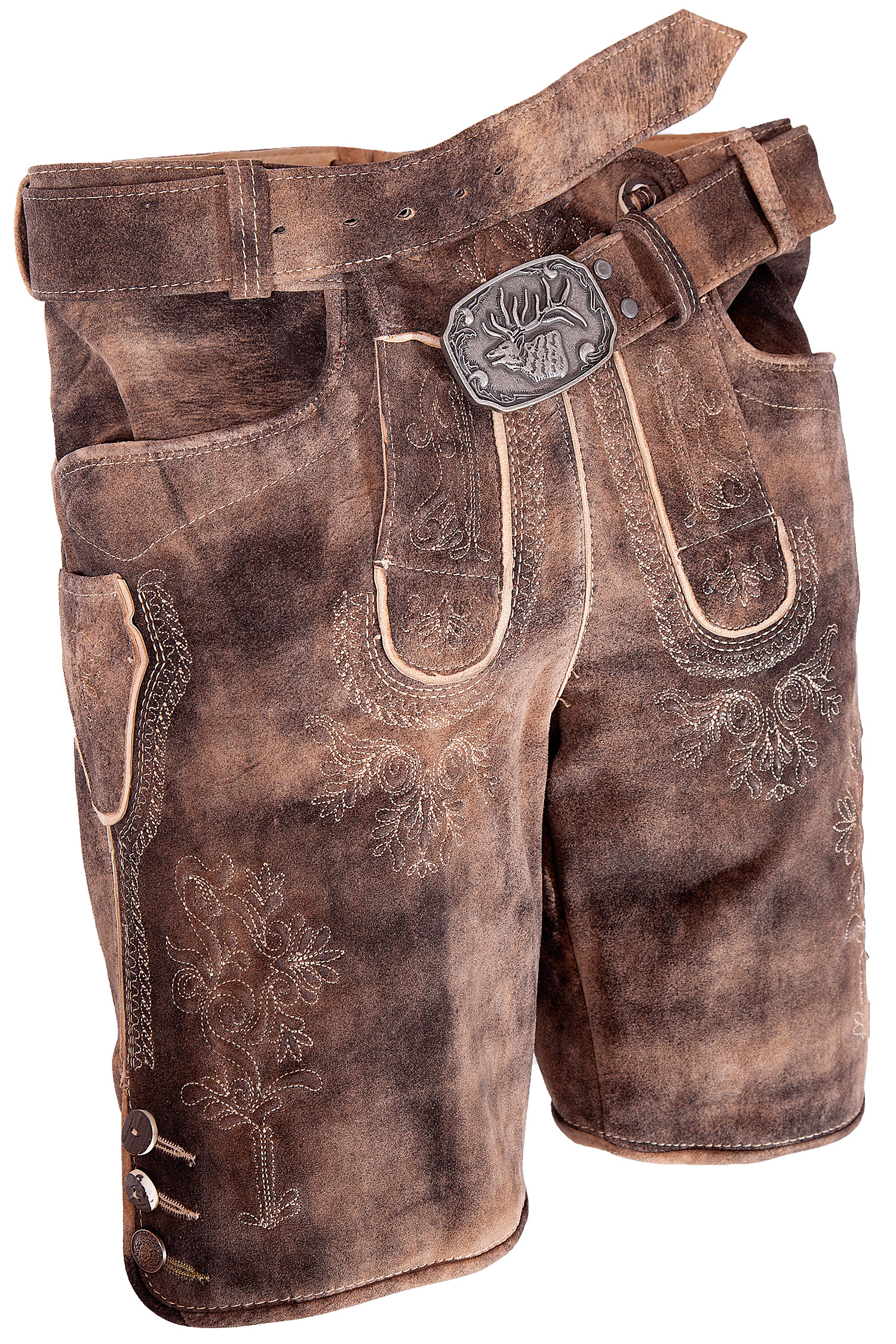 1613-1059-4BE-23-03c-4135a Kurze Wildlederhose in dunklem Trüffelbraun