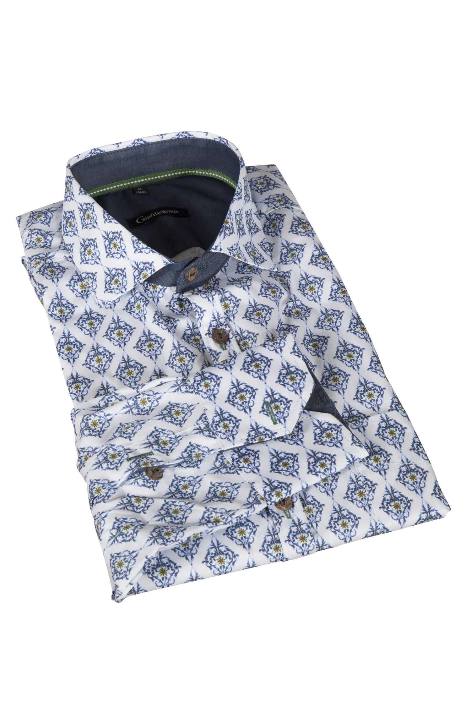 1544-0018-BL5-23-06-b0504 Trachtenhemd weiß/blau im zeitlosen Trachtendesign