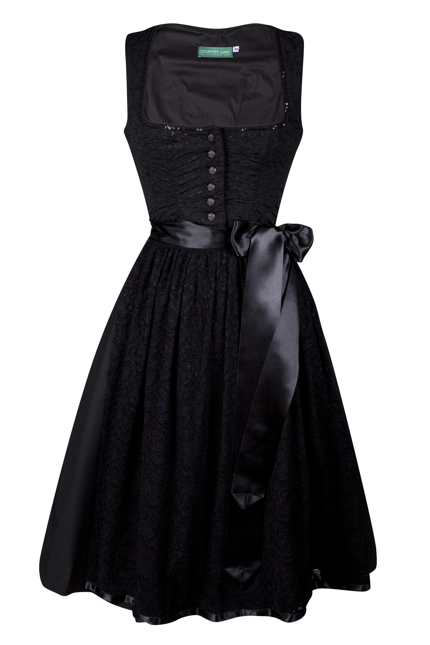 3097-1808-sw5-23-11-290016 Stretchdirndl in schwarz mit Netzschürze