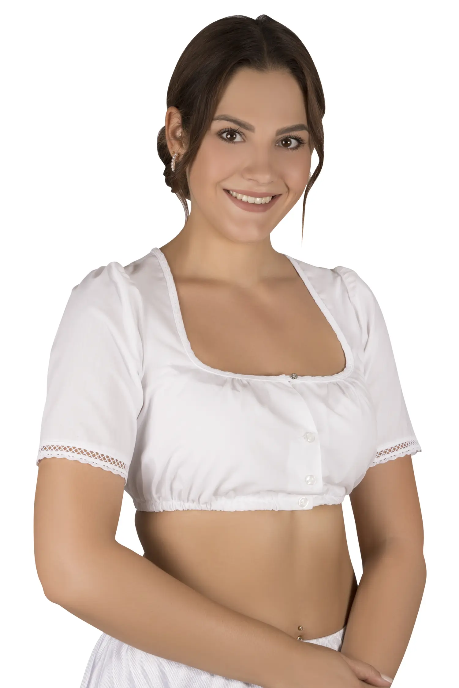 Gamsbock Dirndlbluse in weiß mit Strassstein