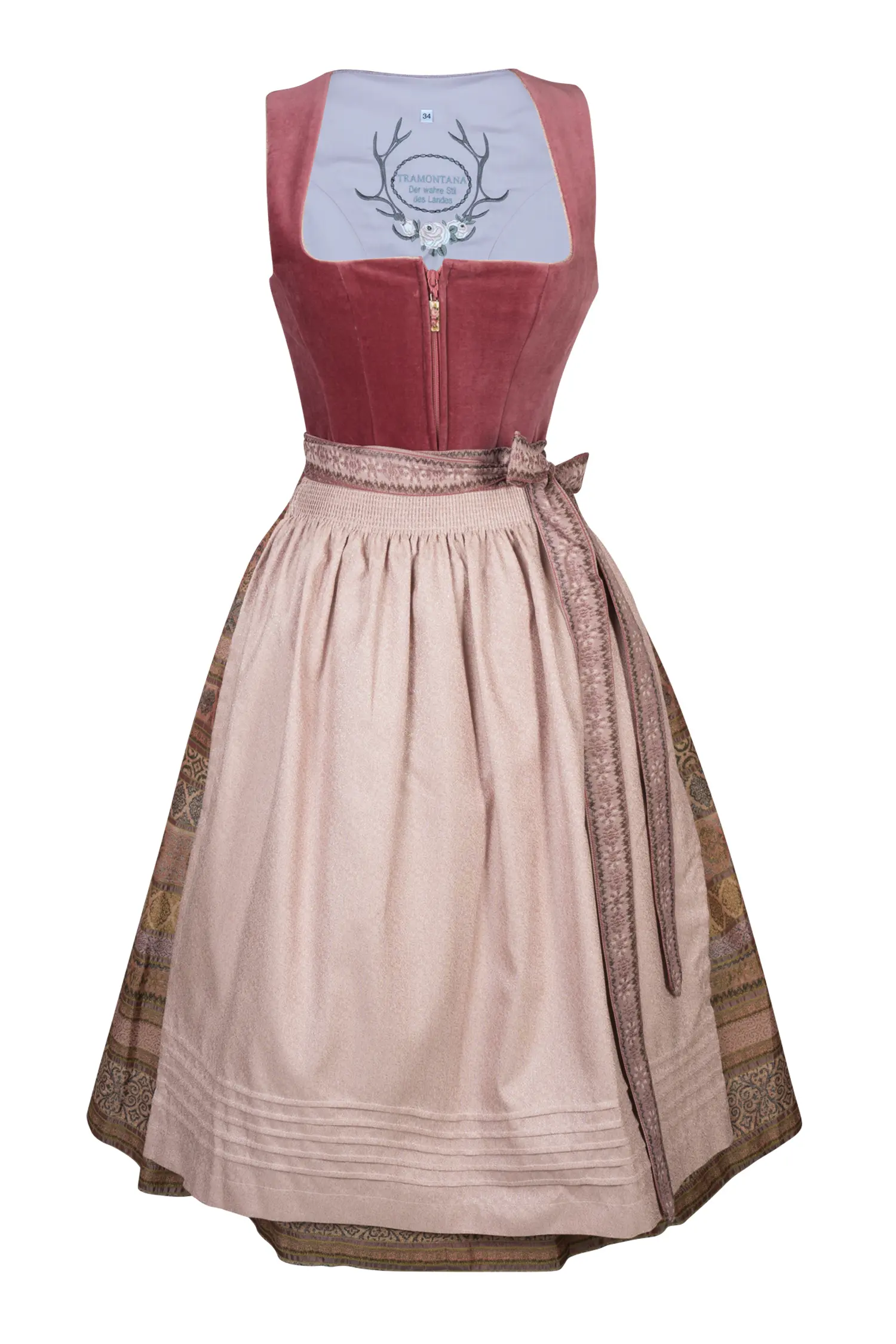 3093-0015-ro8-24-01-3004122 Tramontana Dirndl in altrosa mit Samtmieder