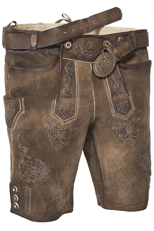 Kurze Lederhose Ammersee in mittelbraun Plattler Ammersee kurze Lederhose antik used