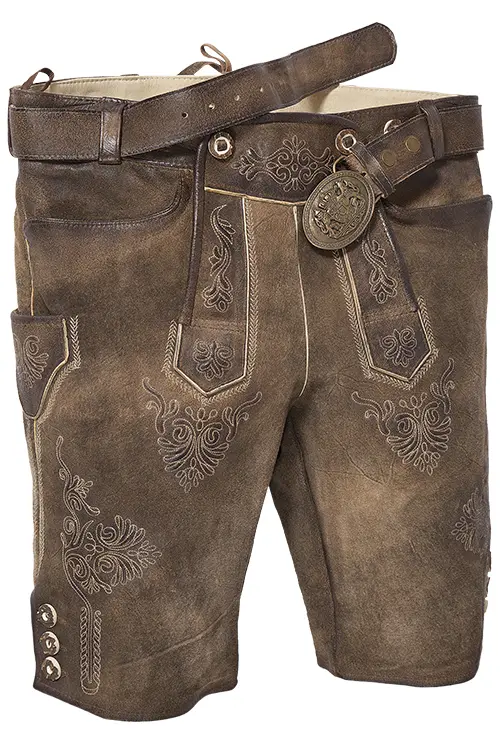 Kurze Lederhose Ammersee in mittelbraun Plattler Ammersee kurze Lederhose antik used