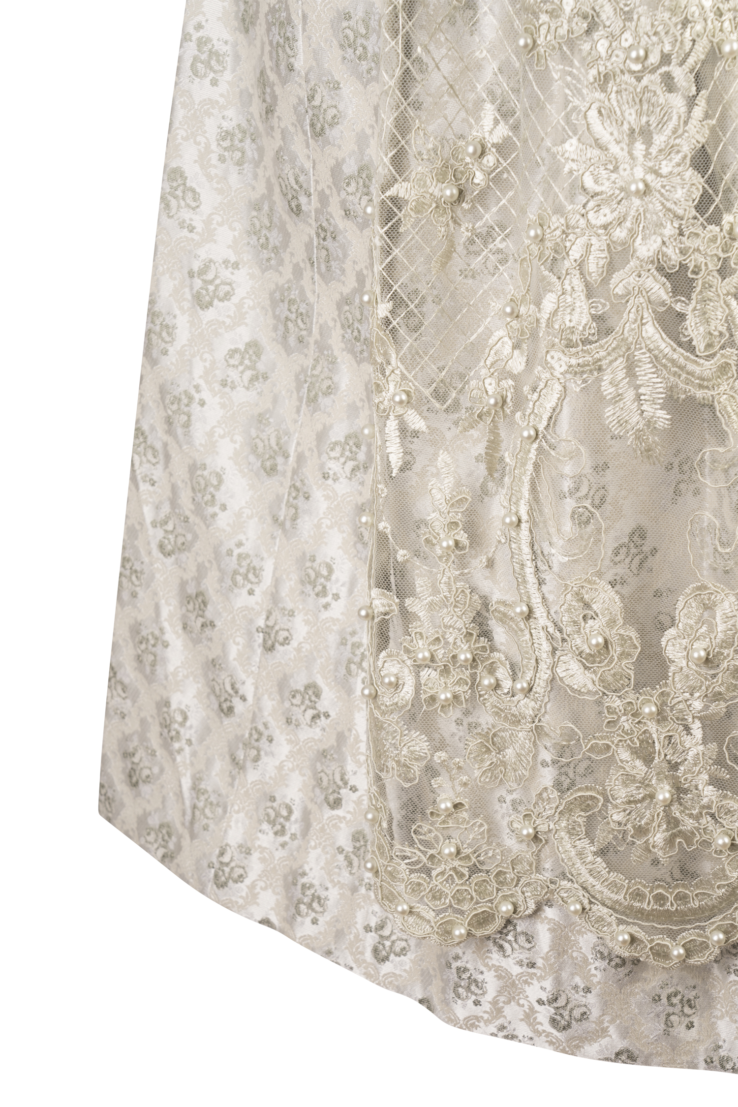 Dirndl Kalinda in silber / grün mit Netzschürze - Detail Rock