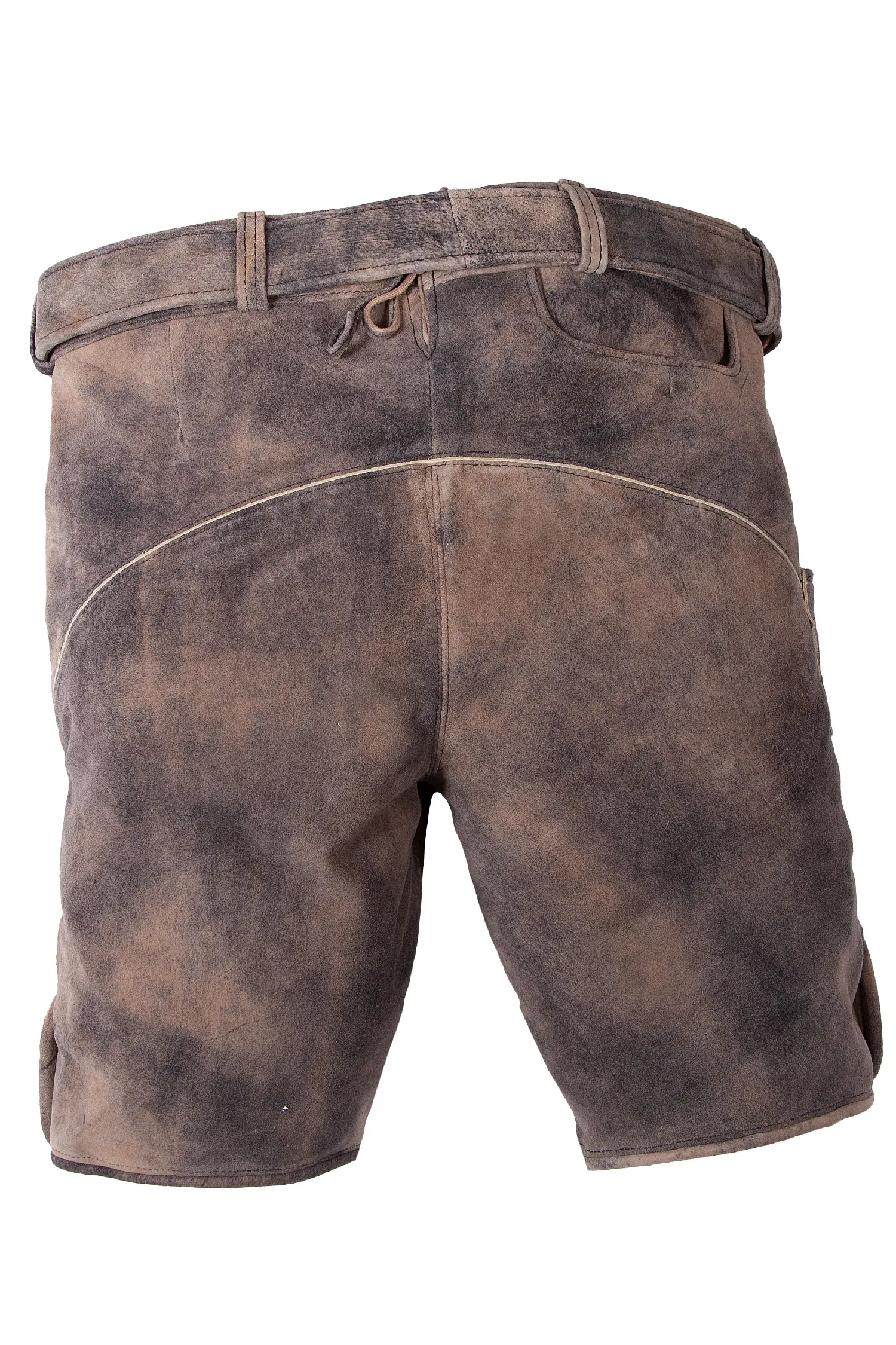 Kurze Lederhose Pinzgau in dunkelbraun mit Gürtel hinten