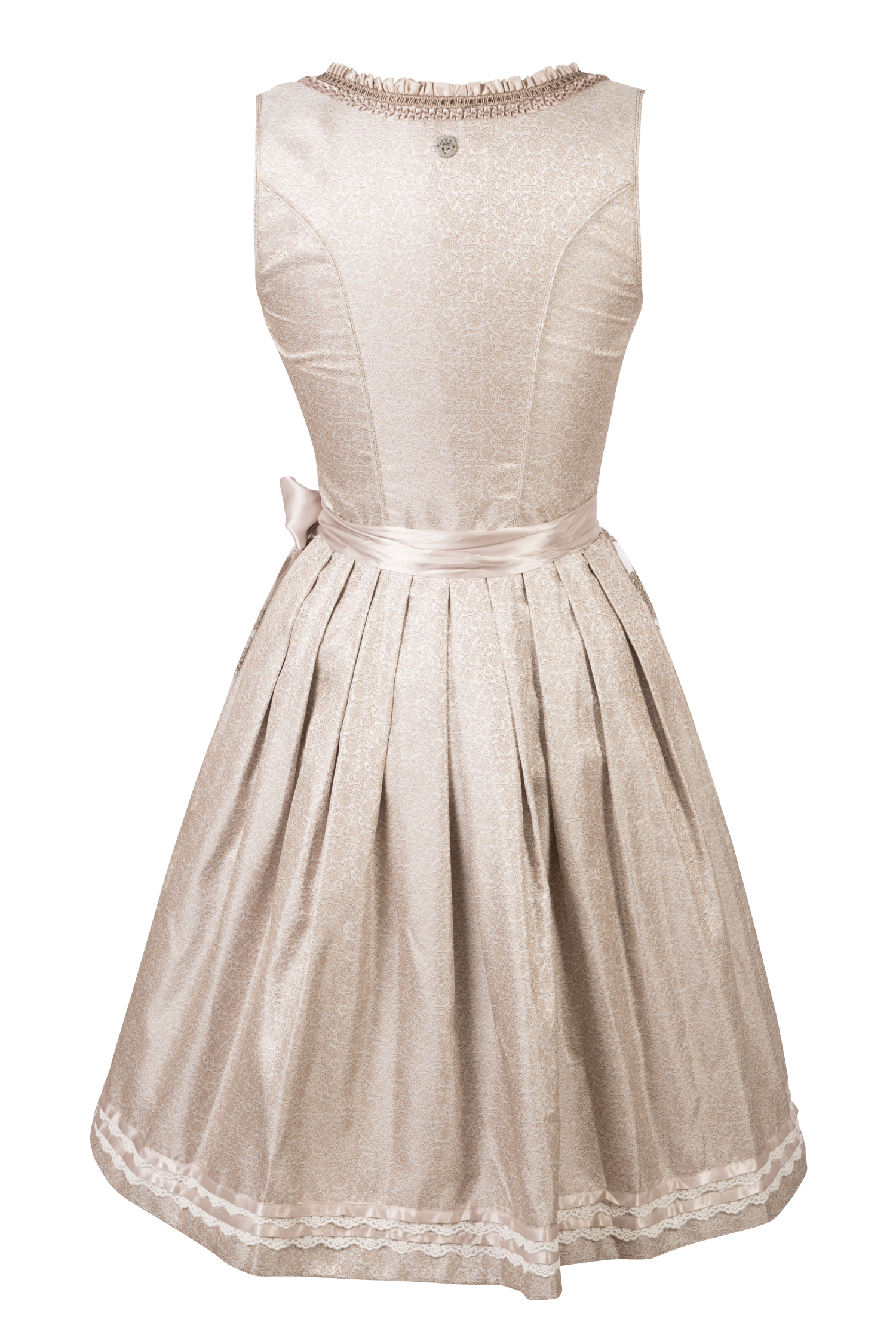 3057-1367-be4-23-09-0402867 Dirndl Bari in taupe mit glitzernder Netzschürze - Rückansicht