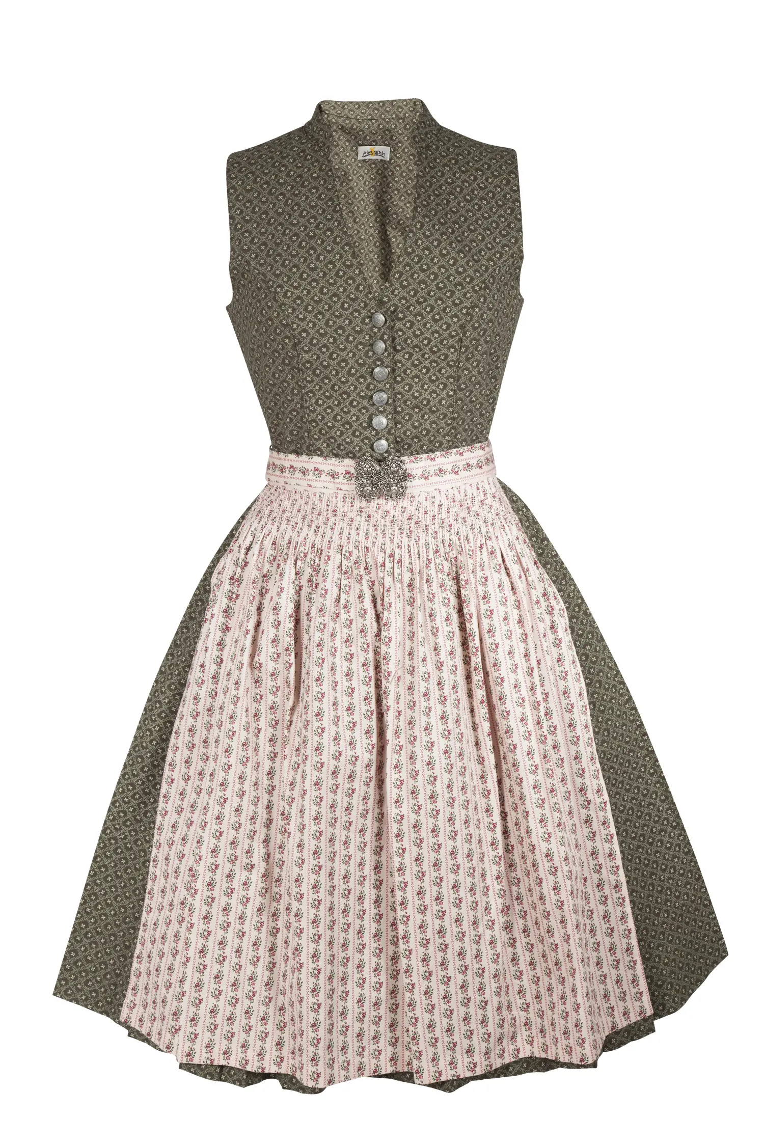 3091-1525-gn8-23-05-m8685 Baumwolldirndl Dan in grün mit Schließe