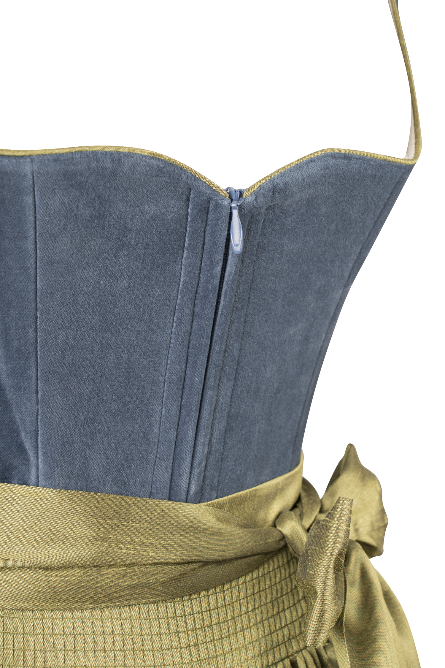 3097-1761-bl4-23-08-2202539 Samtdirndl Joanne in blau / grün - Detail Mieder