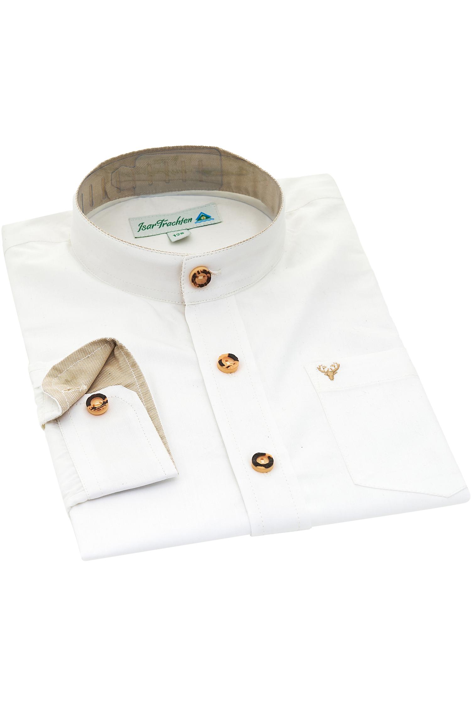 Kinder Trachtenhemd von Isar-Trachten in Weiß Kinderhemd von Isartrachten in Weiß mit Beigen Applikationen