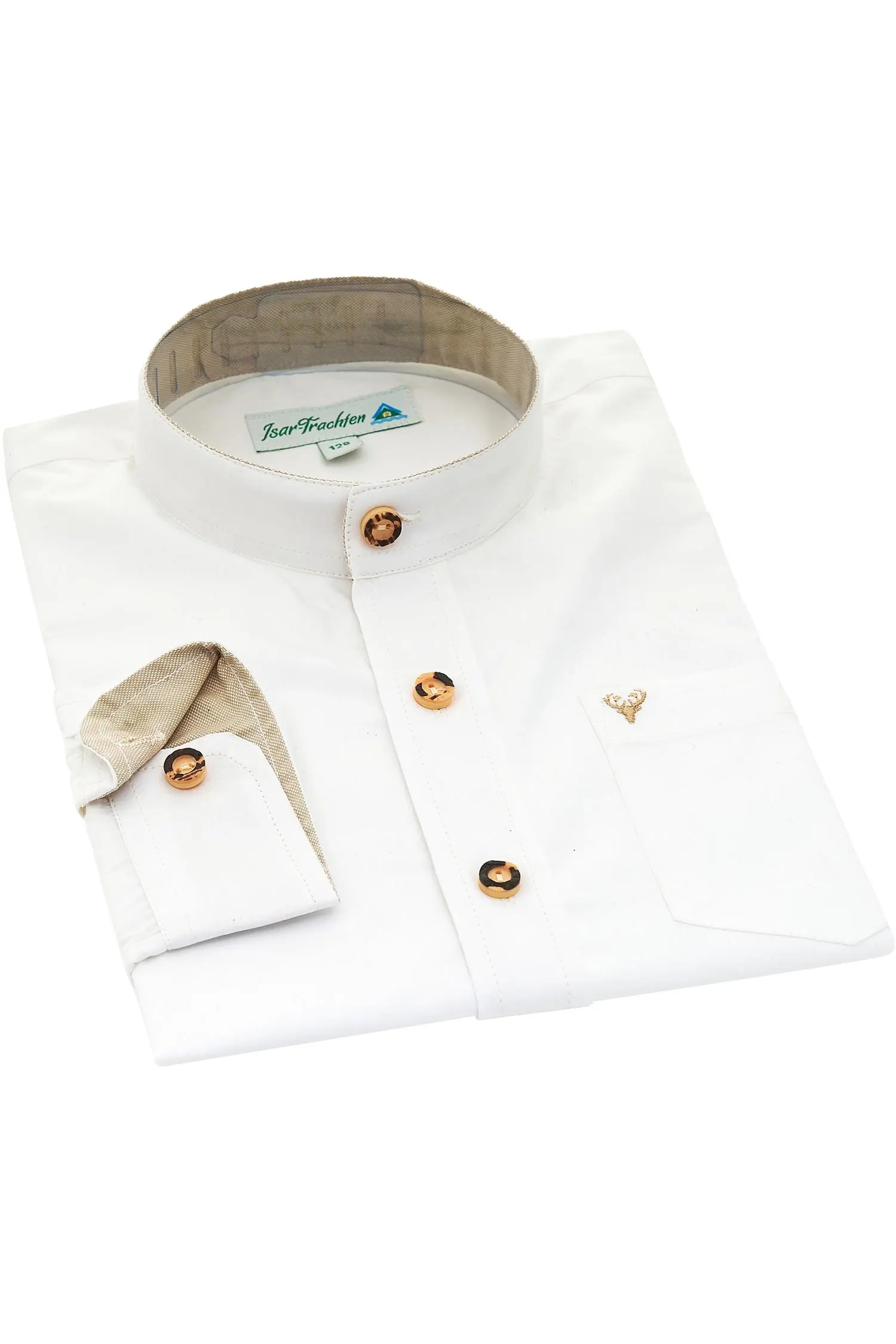 Kinder Trachtenhemd von Isar-Trachten in Weiß Kinderhemd von Isartrachten in Weiß mit Beigen Applikationen