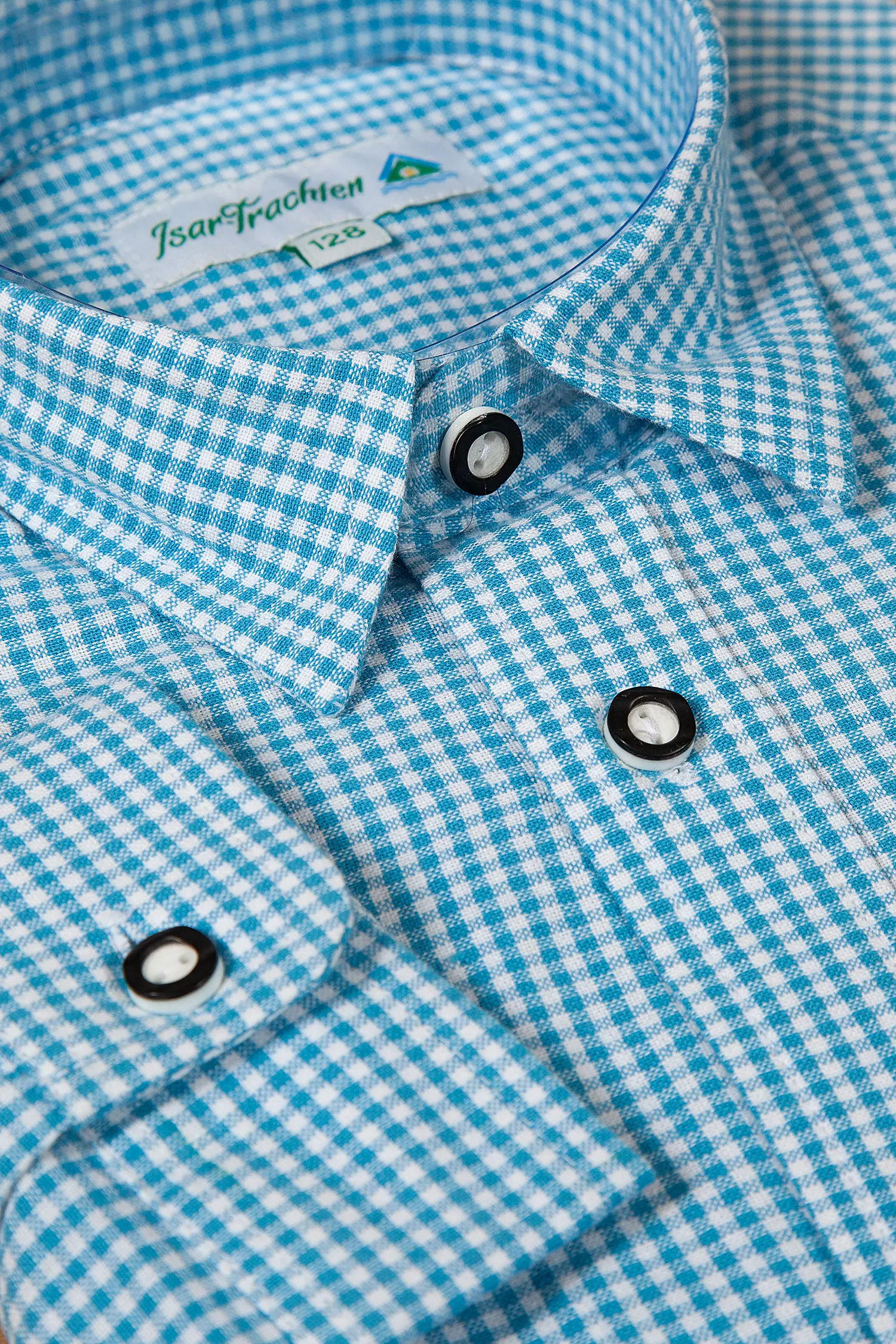 4723-1005-BL2-23-04b-5716b Kinder Trachtenhemd hellblau kariert von Isar-Trachten - Detail