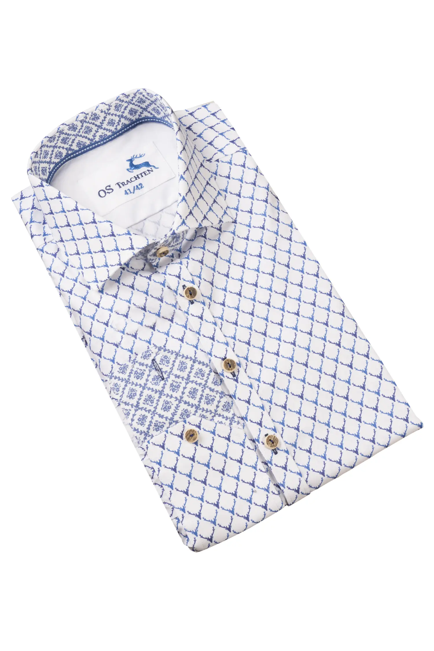 Modisches Trachtenhemd mit blauem Hirschprint Modisches Trachtenhemd mit blauem Hirschprint