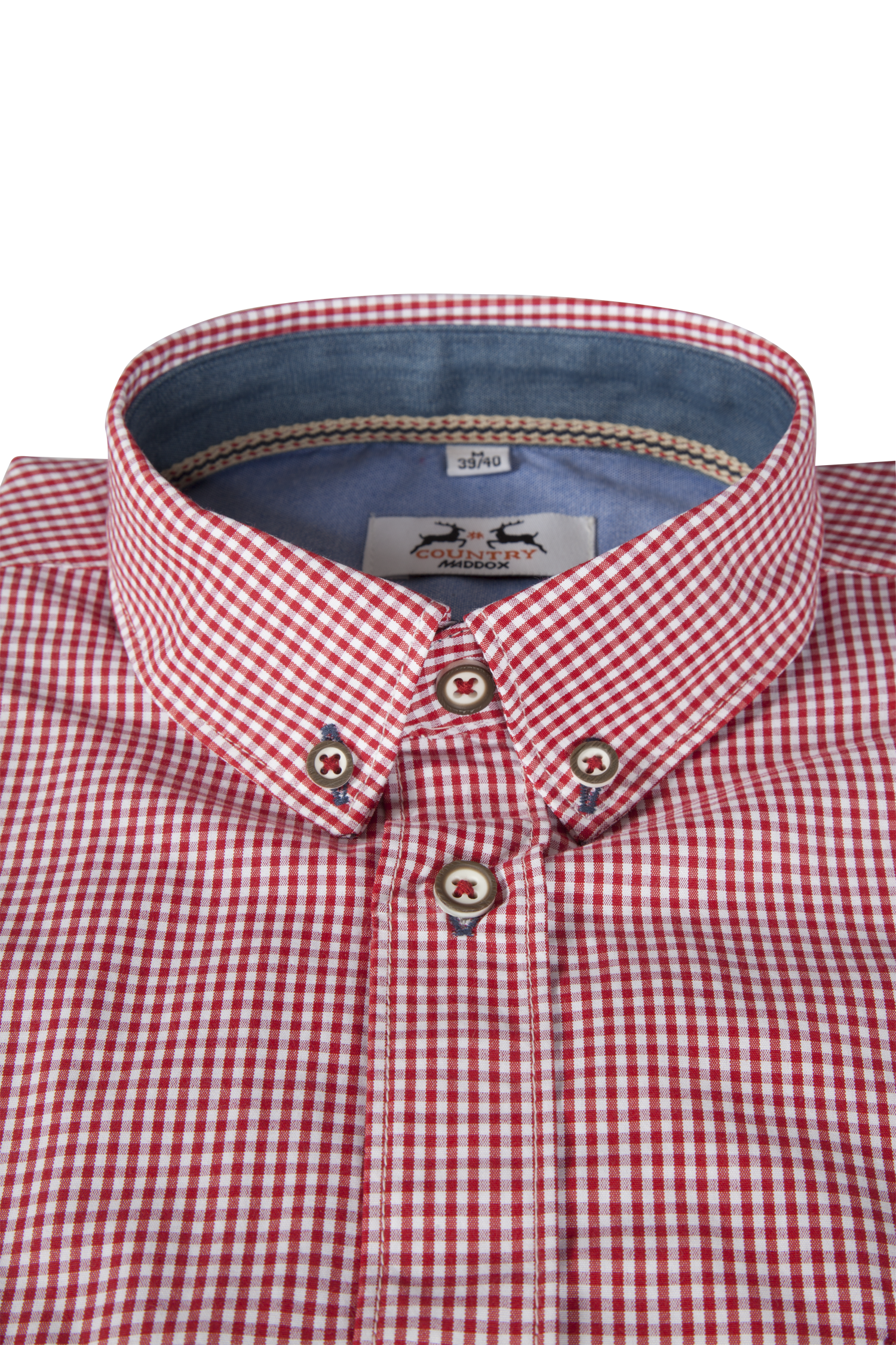 1523-2365-RT5-23-05-q9607 Trachtenhemd in rot/weiß kariert - Detail Kragen