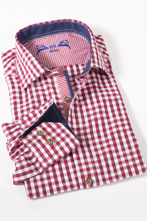 Trachtenhemd leicht kariert rot und weiß
