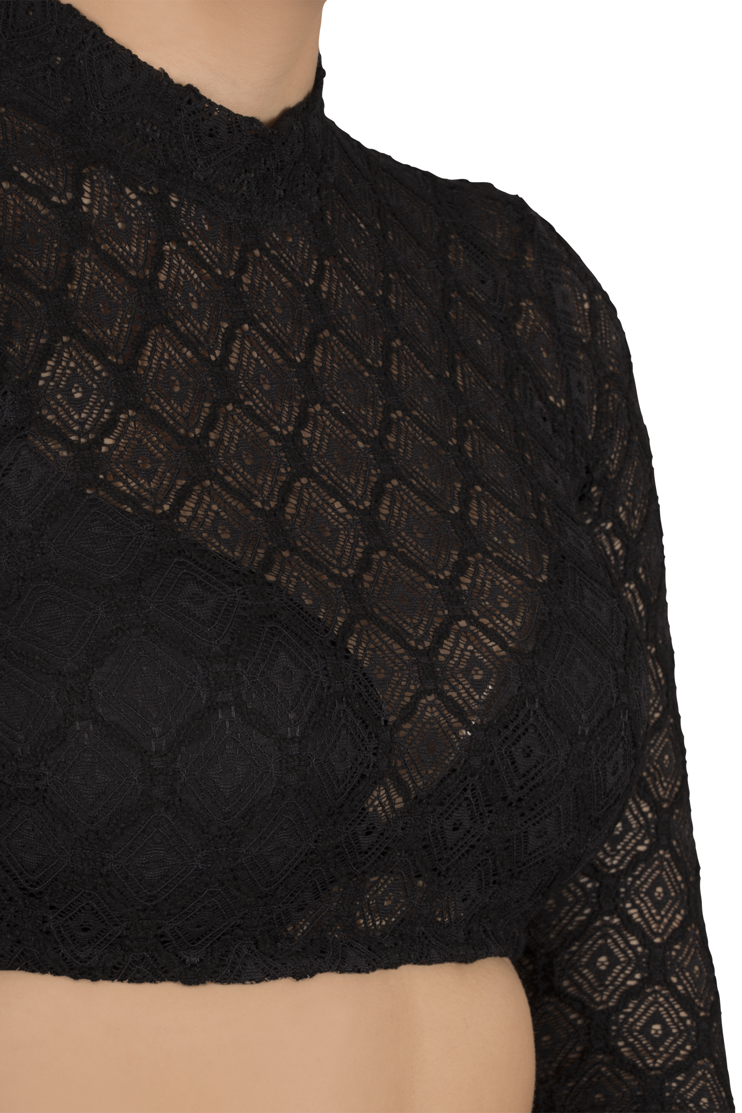 2577-0084-sw5-23-08-1802080 Hochgeschlossene Stretch-Dirndlbluse in schwarz - Detail Ausschnitt