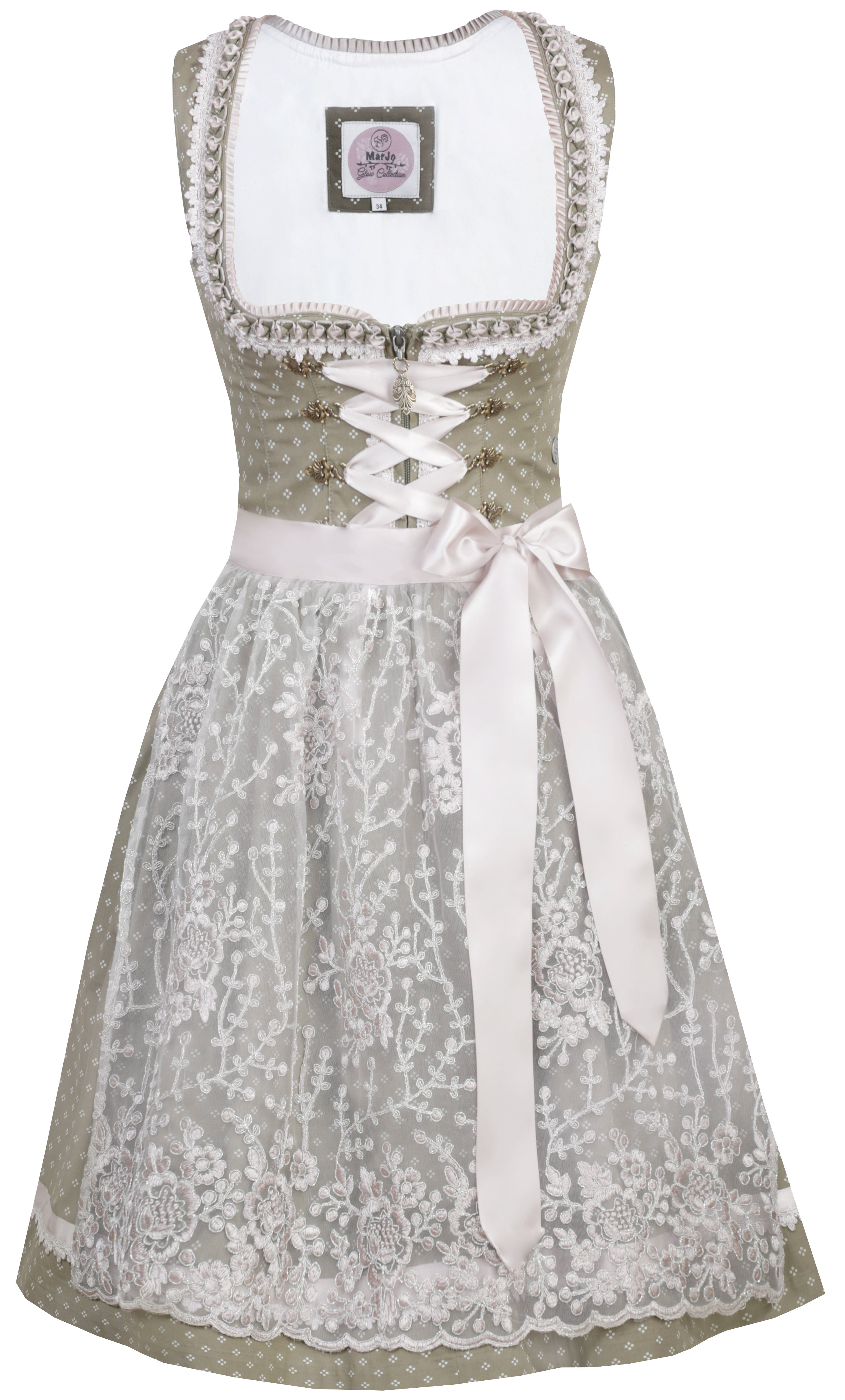 3061-0165-gn4 Dirndl Lea lindgrün / champagner mit Glitzerschürze