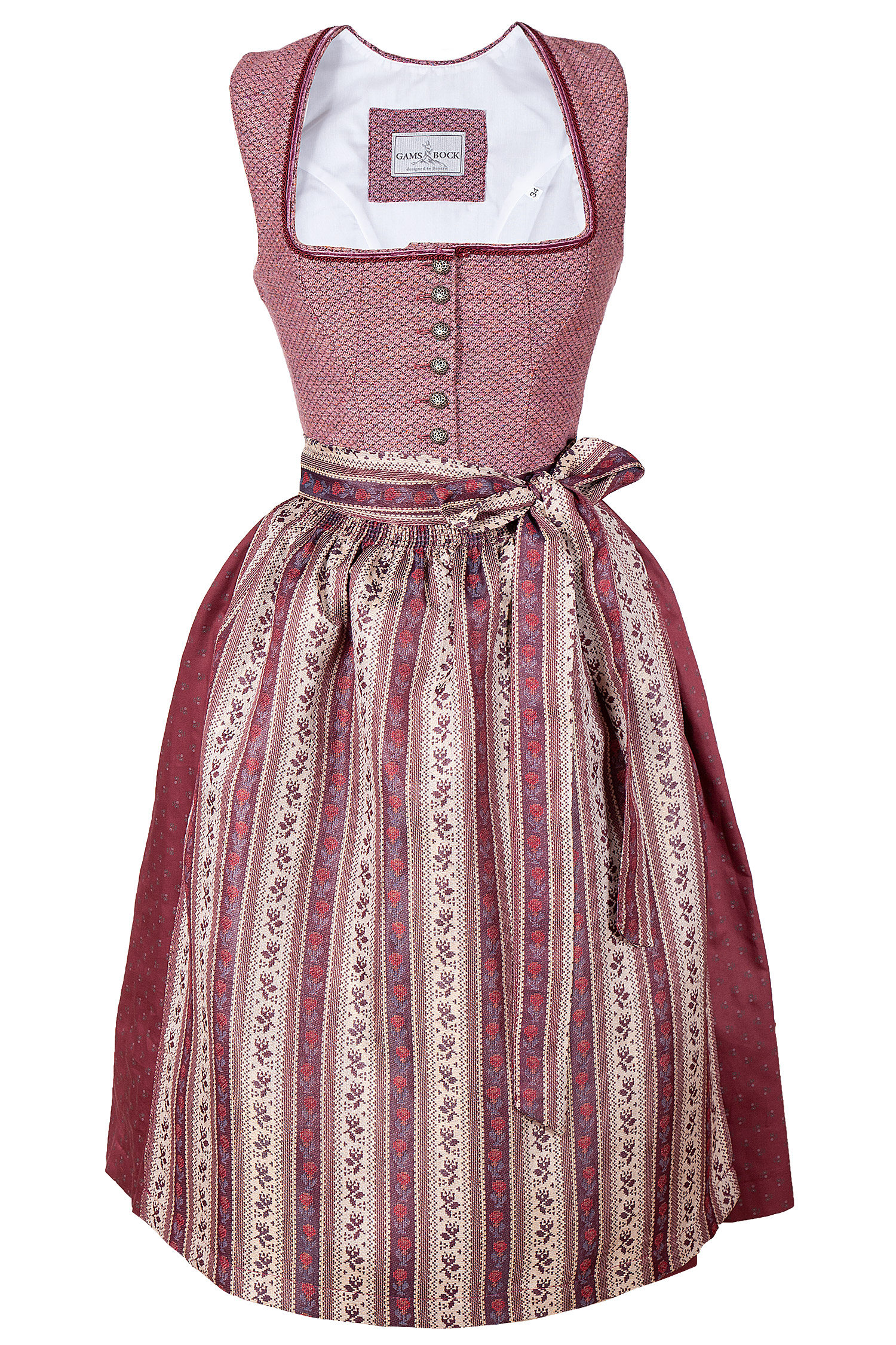 3097-1642-rt9-22-09d-2774 Dirndl in bordeaux mit traditioneller Schürze