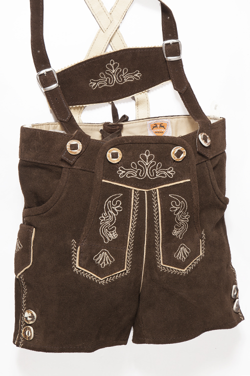 Kinder Lederhose kurz Axel dunkelbraun Kinder Lederhose kurz mit Träger in braun 1