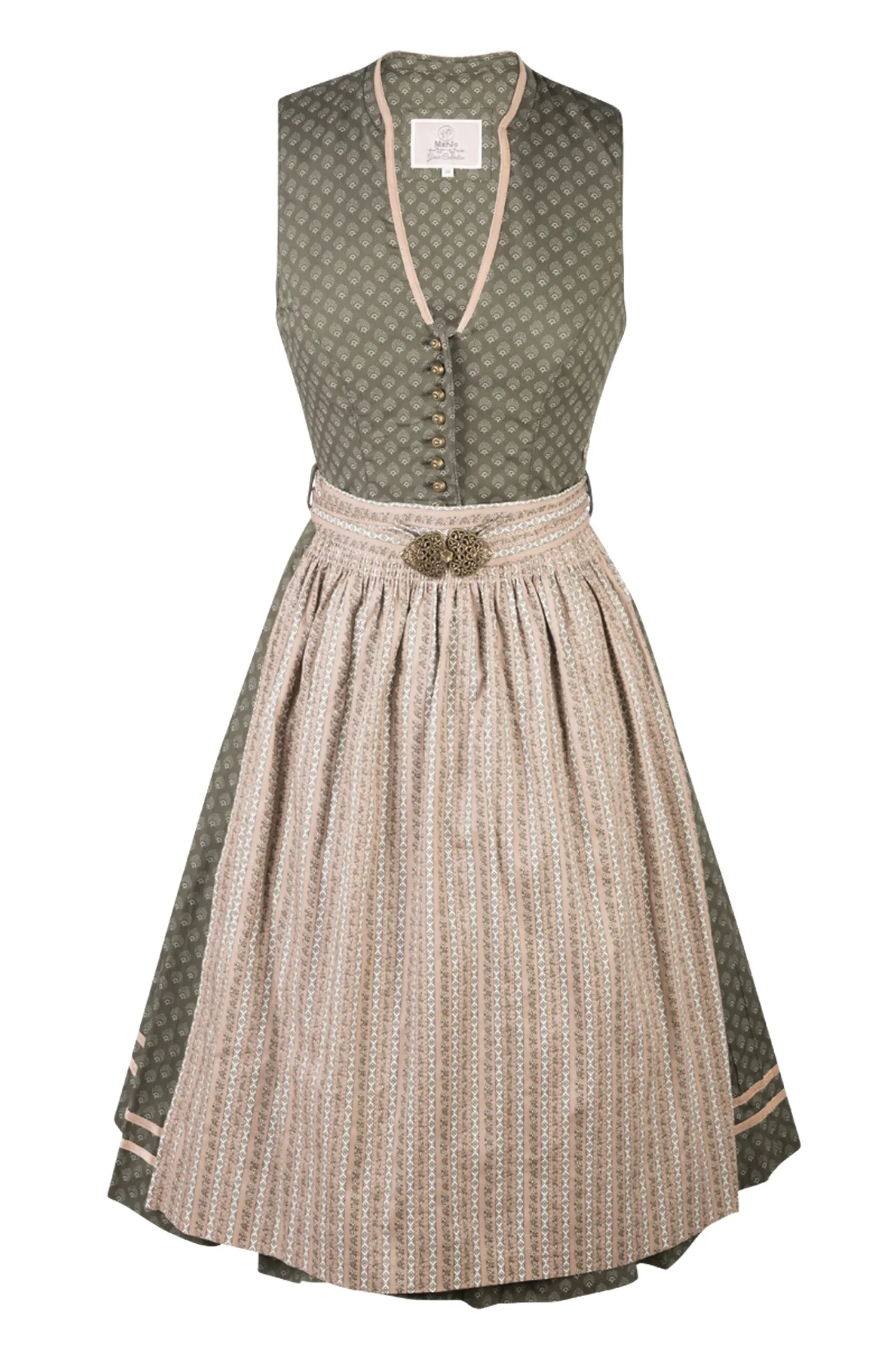 Dirndl Luzie in grün / altrosa mit Schließe