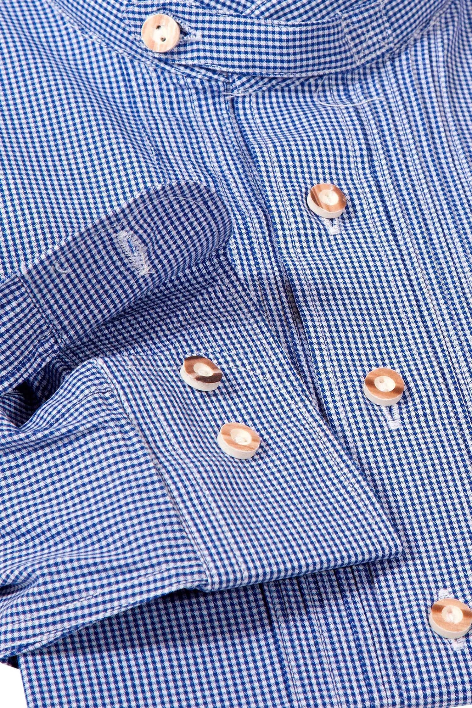 Trachtenhemd mit Vichykaro in blau mit Stehkragen Detail