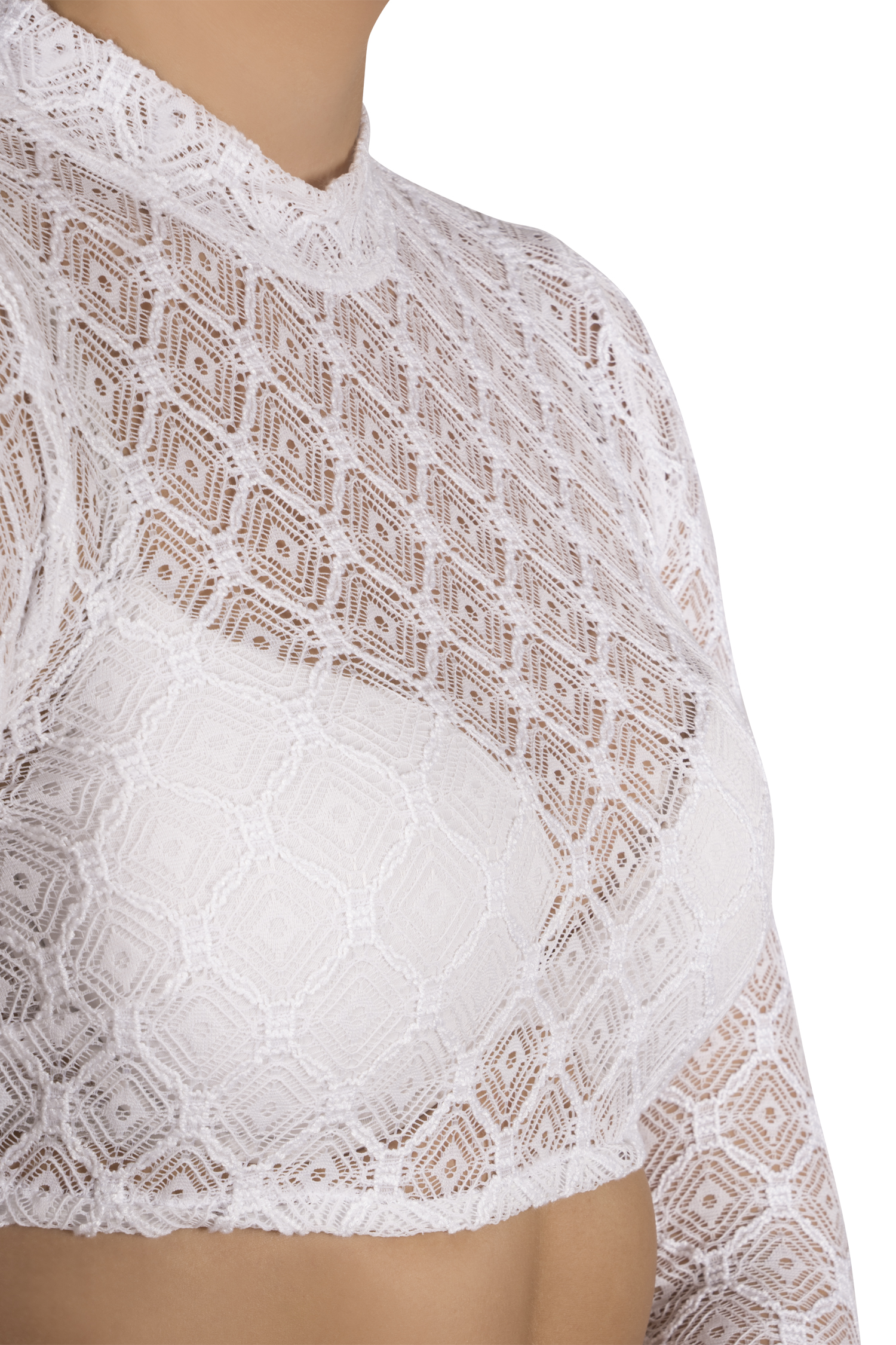 2577-0084-ws2-23-08-1802028 Hochgeschlossene Stretch-Dirndlbluse in weiß - Detail Ausschnitt