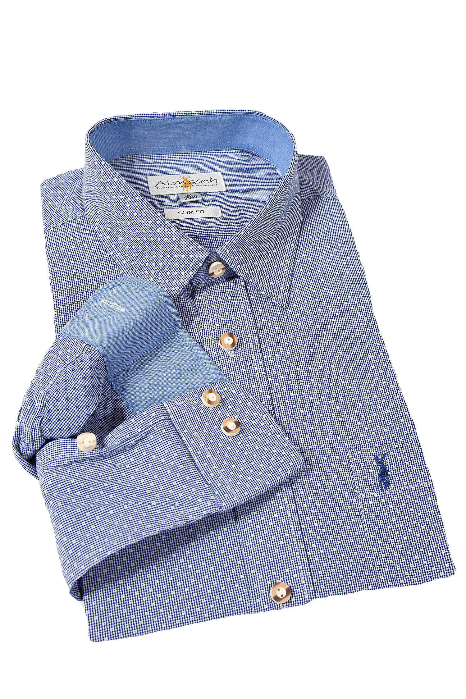 1541-0029-BL7-23-03e-5463a Trachtenhemd in dunkelblau kariert Slim Fit