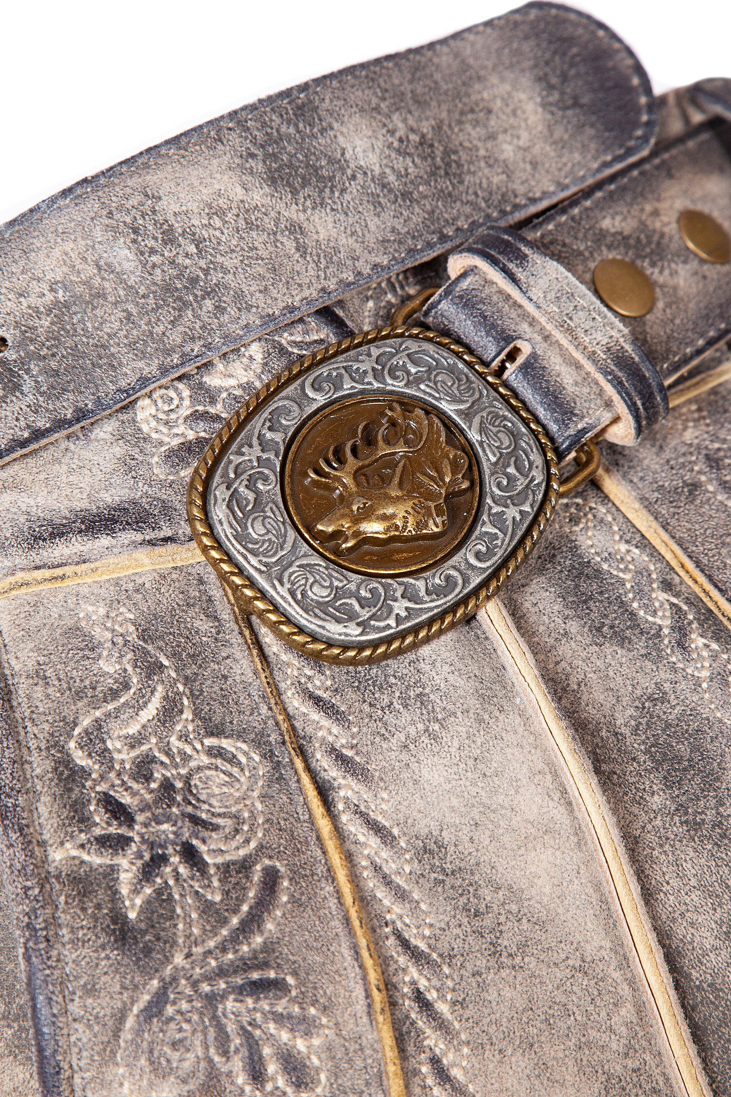 Kurze Lederhose Engelbert-Hall in granit mit Gürtel detail