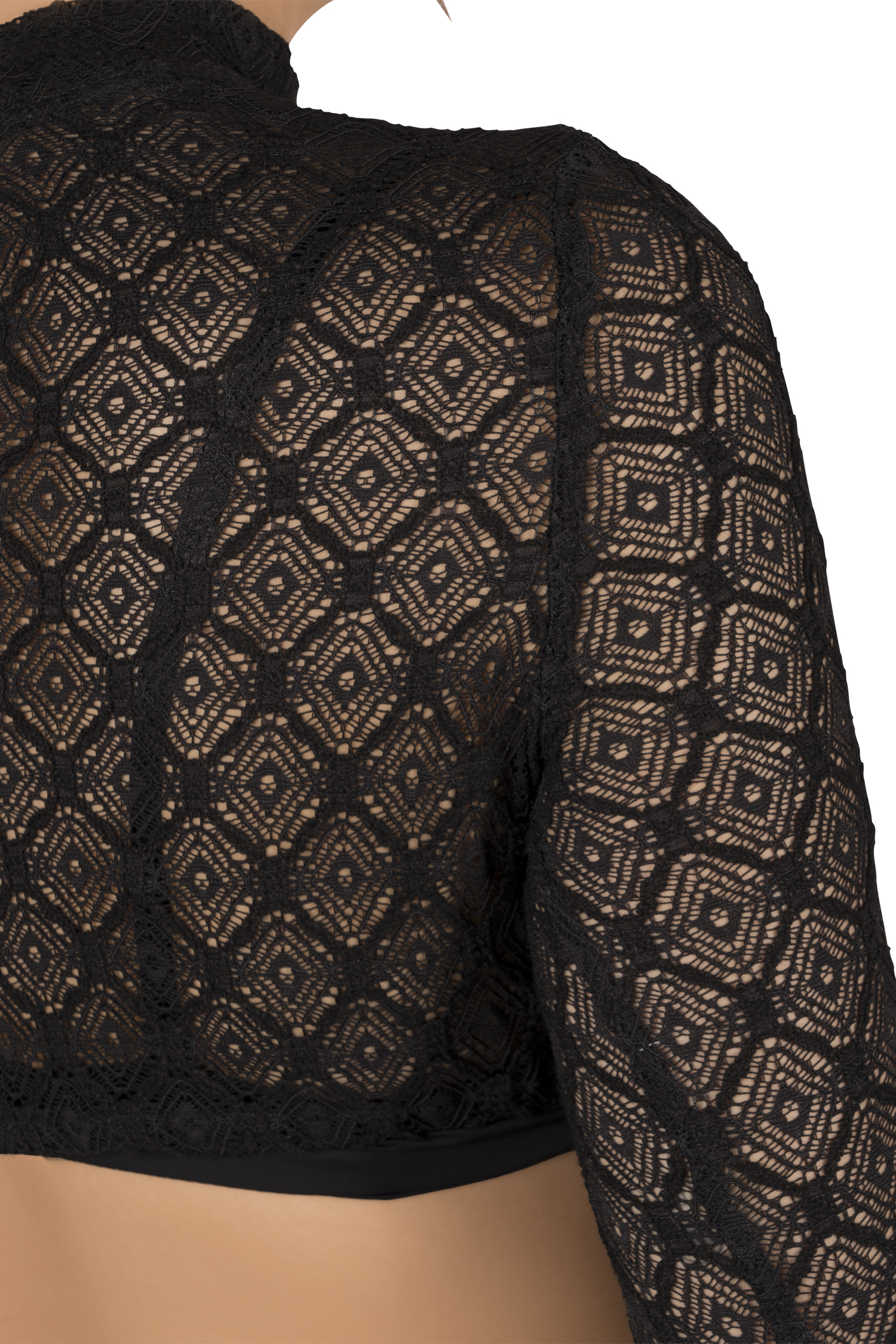 2577-0084-sw5-23-08-1802081 Hochgeschlossene Stretch-Dirndlbluse in schwarz - Detail Ärmel