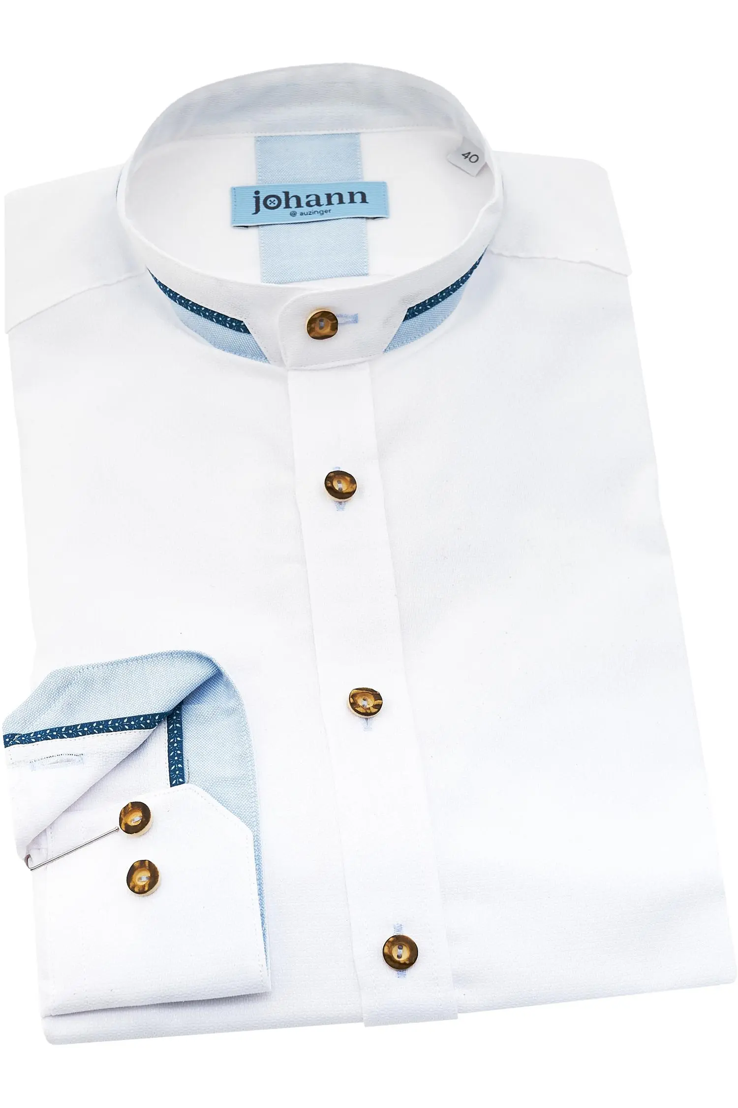 Herrenhemd Johann in weiß mit Blauen Applikationen Johann Hemd Weiß mit Blauen Applikationen
