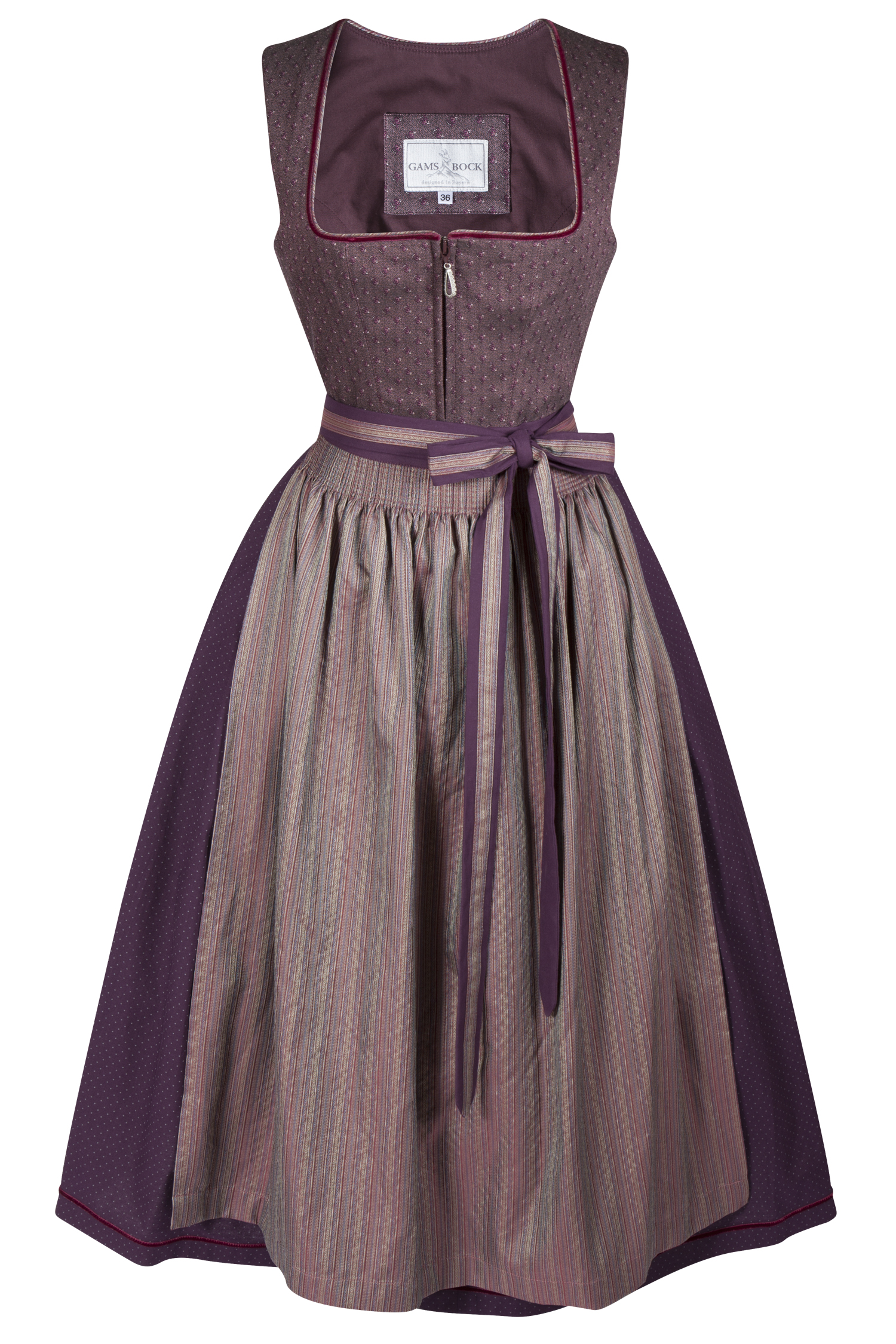 3043-0145-RT8-23-06-a0264 Stretchdirndl in bordeaux mit Schimmer-Schürze
