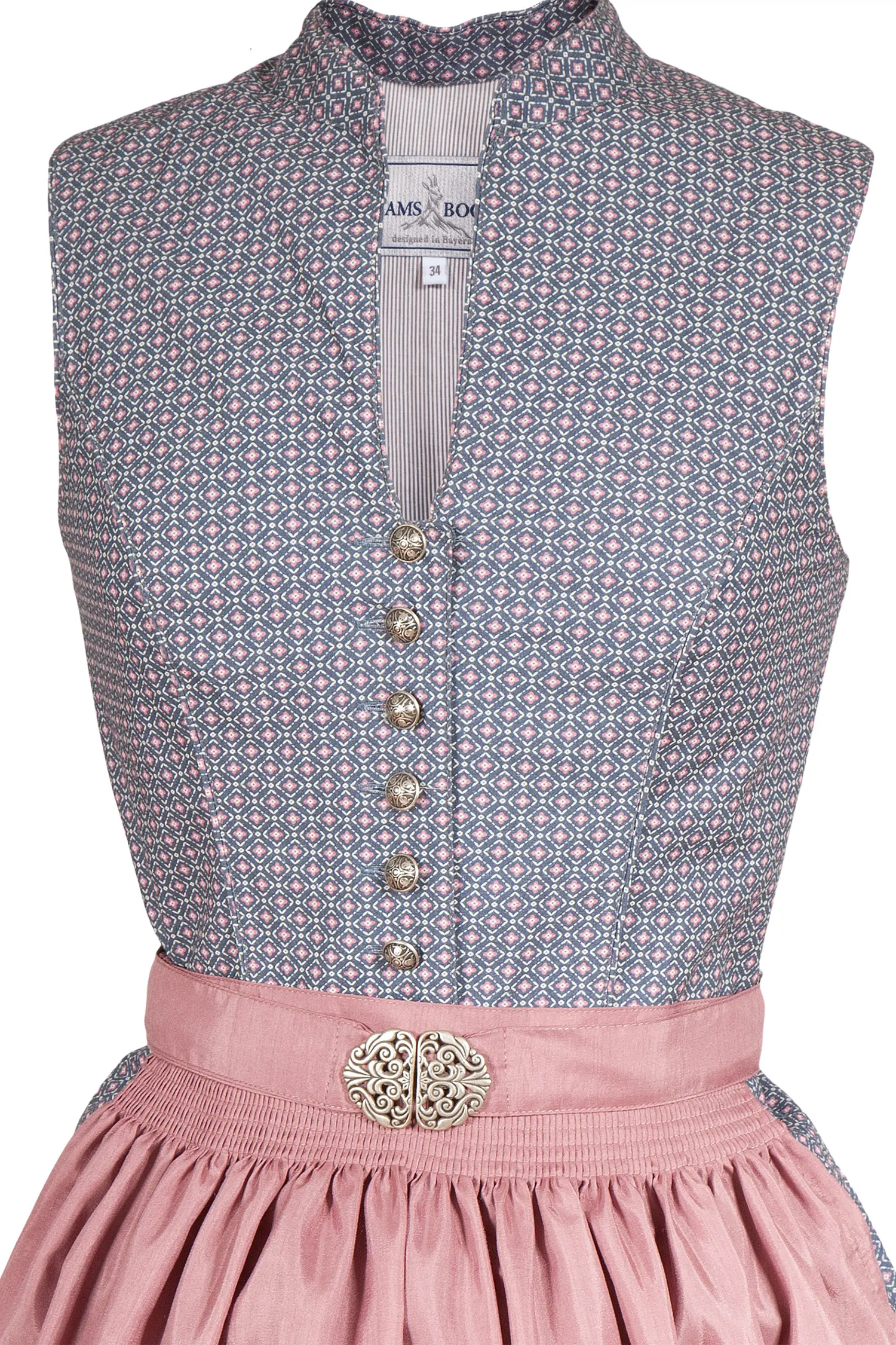 Midi Dirndl hochgeschlossen in stahlblau Oberteil