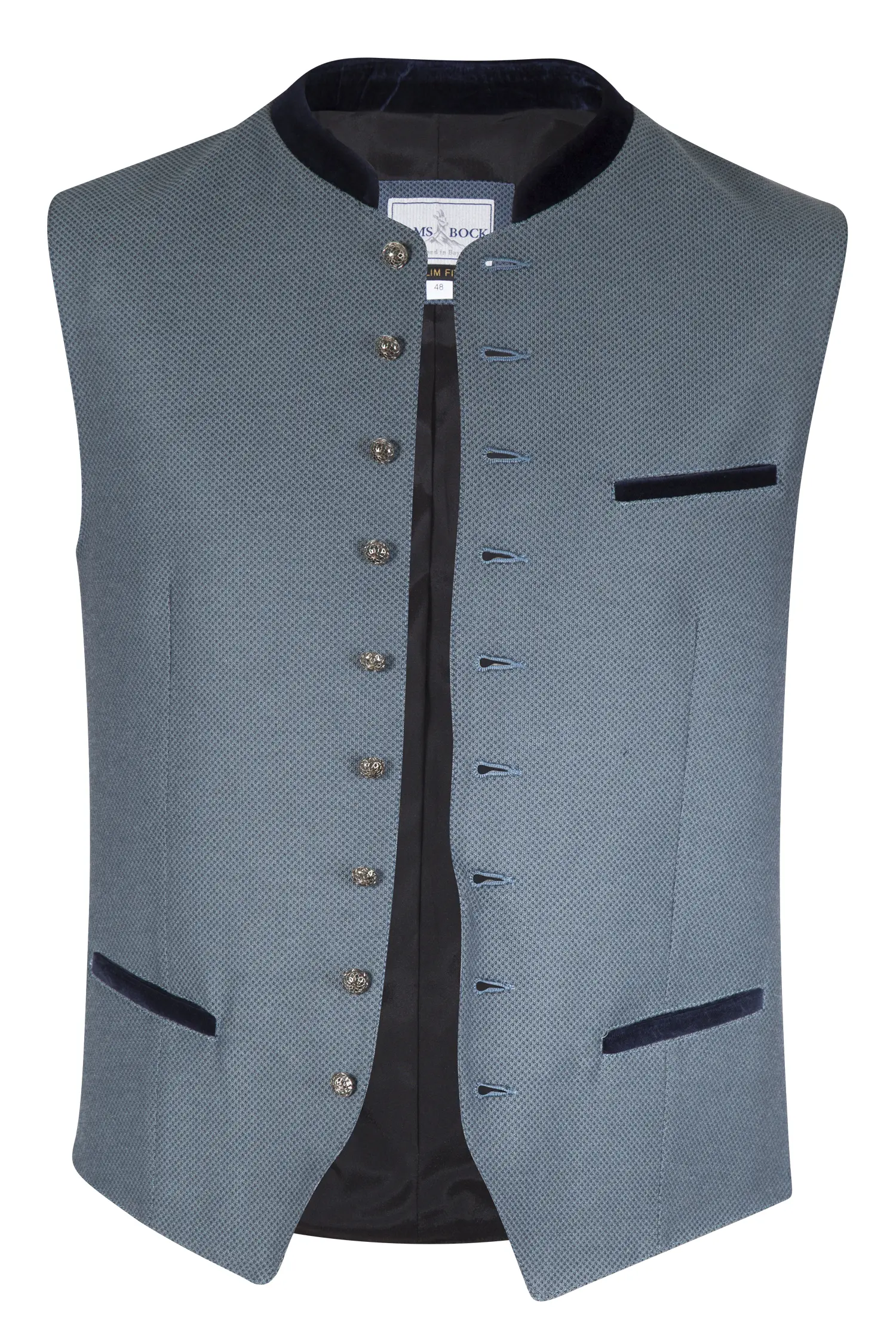 Trachtenweste in blau von Gamsbock mit Samtkragen