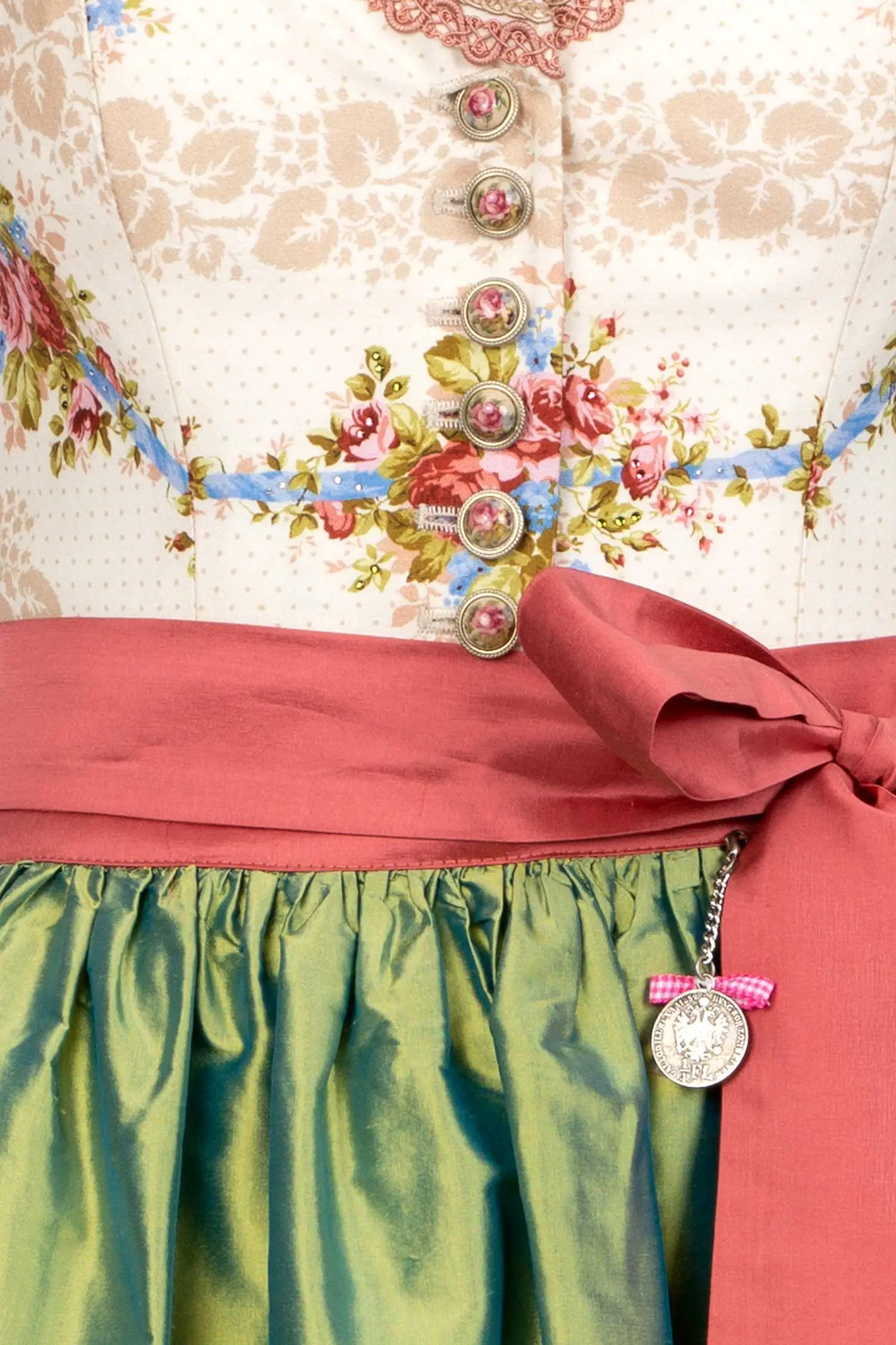Sportalm Dirndl Nostalgie mit grüner Seidenschürze Detail