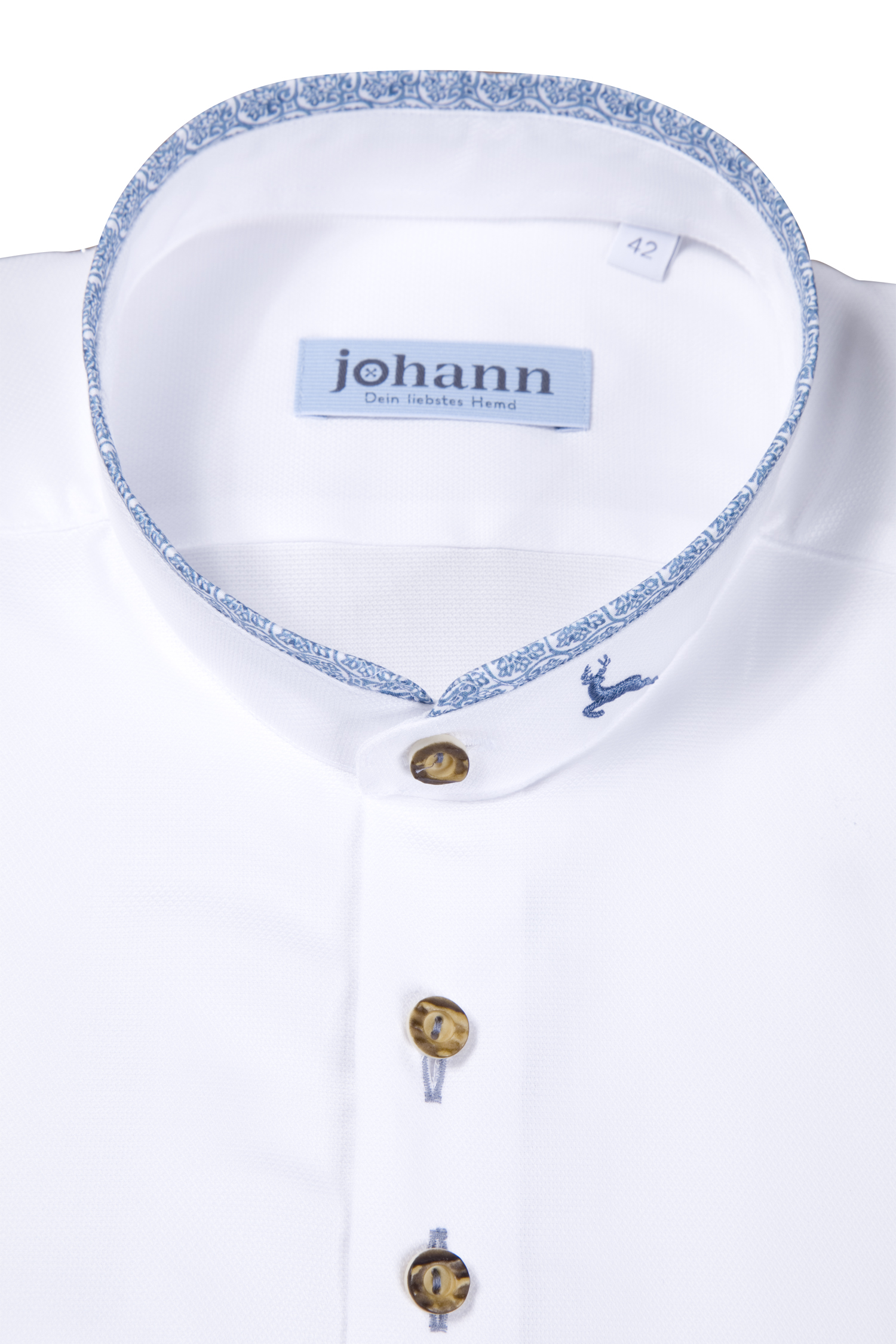 1506-0029-bl4-23-11-300009 Oxford Trachtenhemd weiß / blau - Detail Kragen