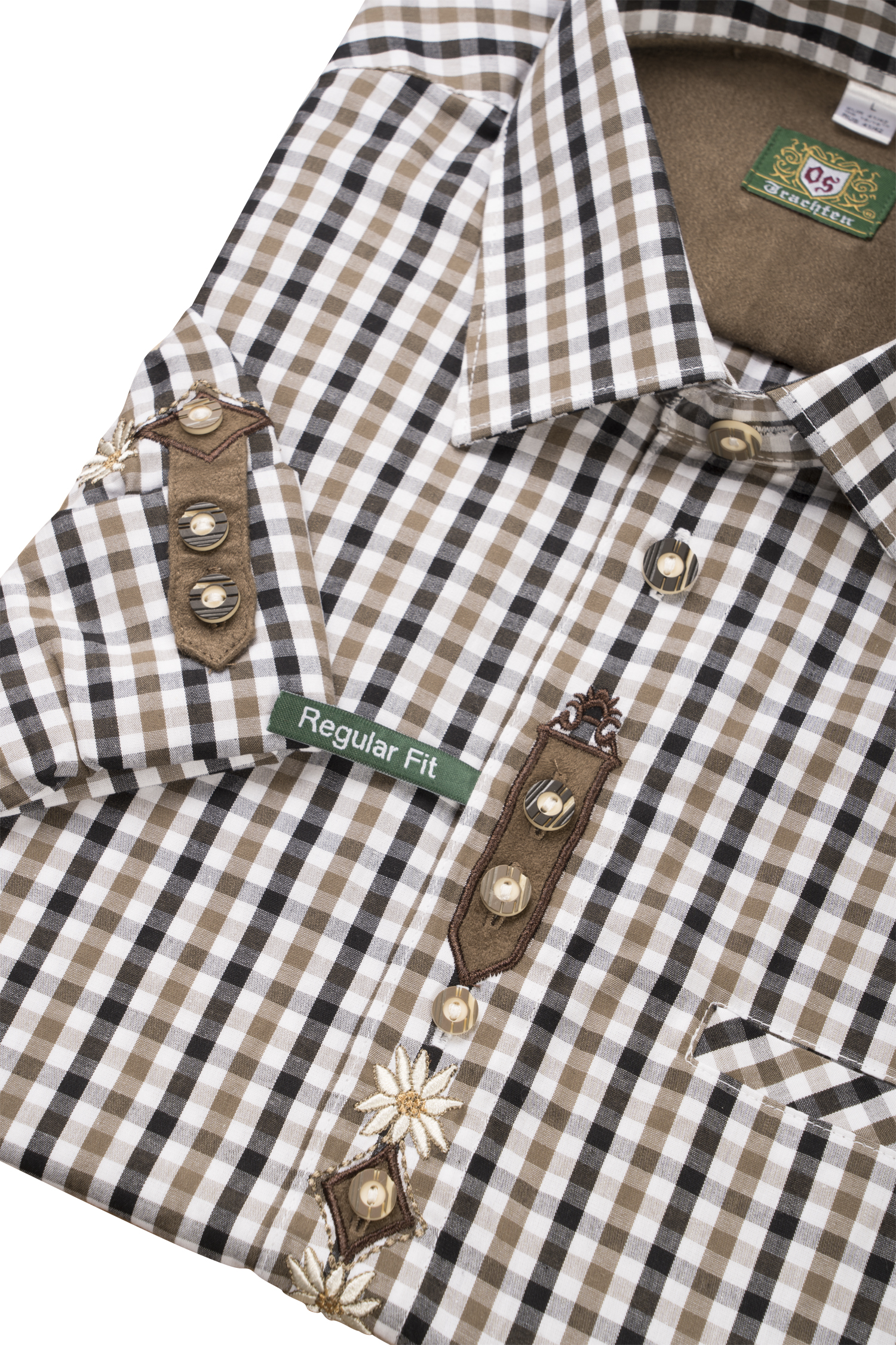 1526-1040-br3-23-08-2402687 Trachtenhemd kariert mit Krämpelärmel - Detail Ärmel