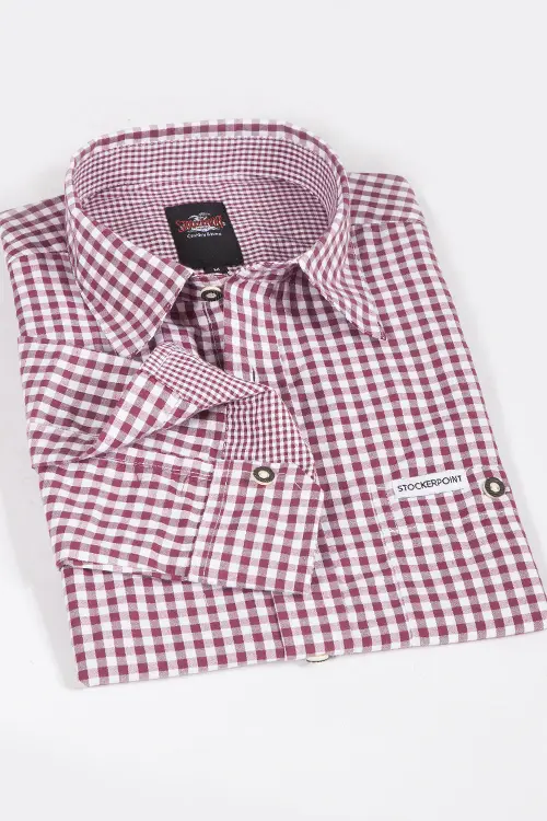 Trachtenhemd kariert in bordeaux und weiß günstig