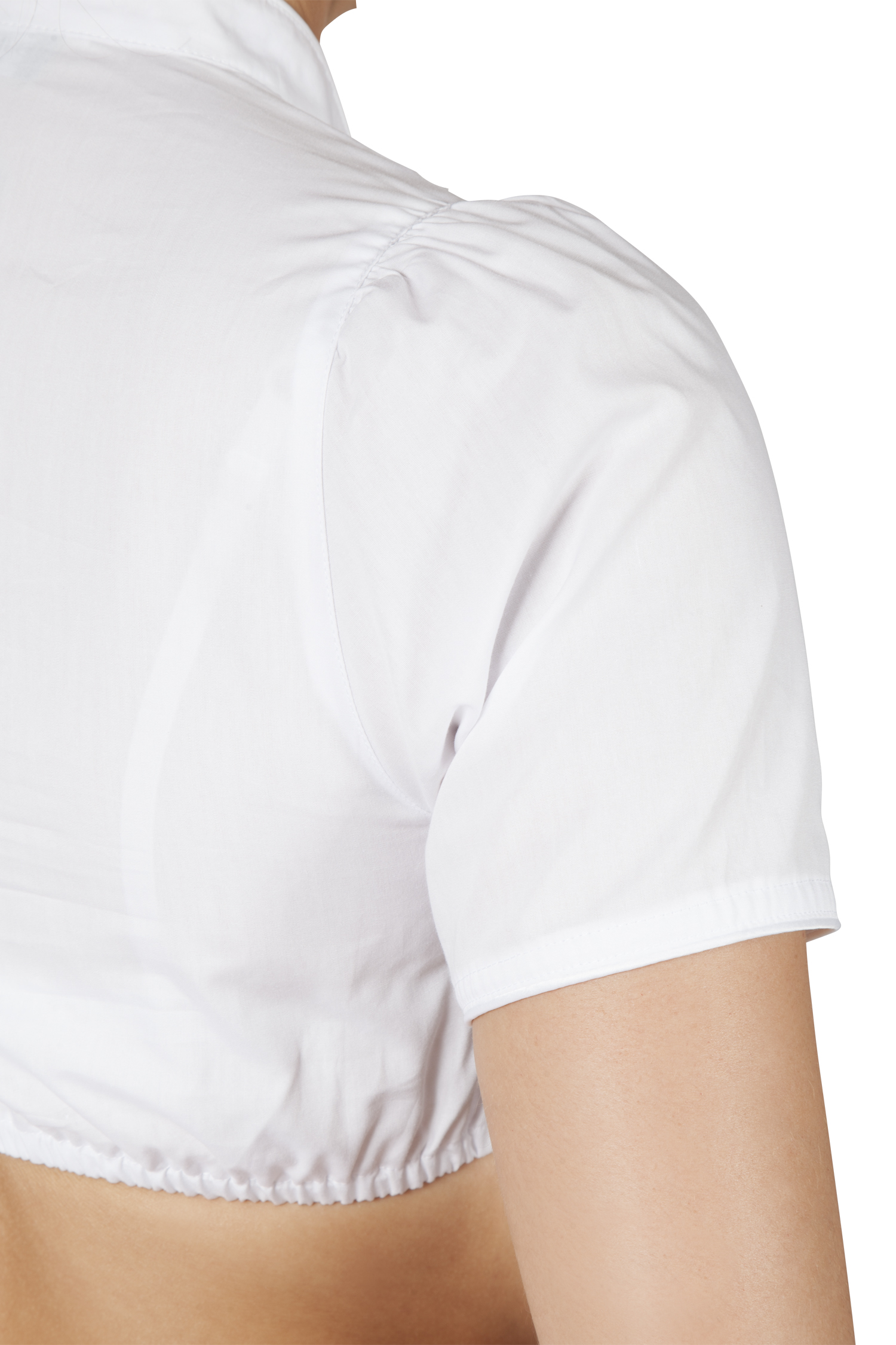 Weiße Dirndlbluse mit Stehkragen - Detail Ärmel