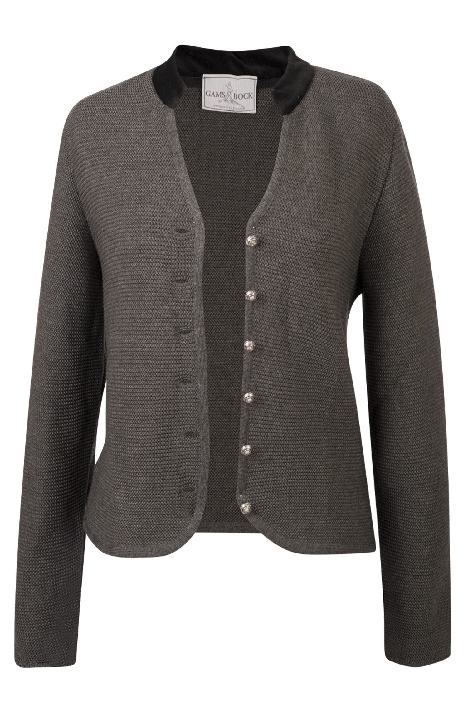 Damen Trachten Strickjacke Susanna in anthrazit mit Samtkragen