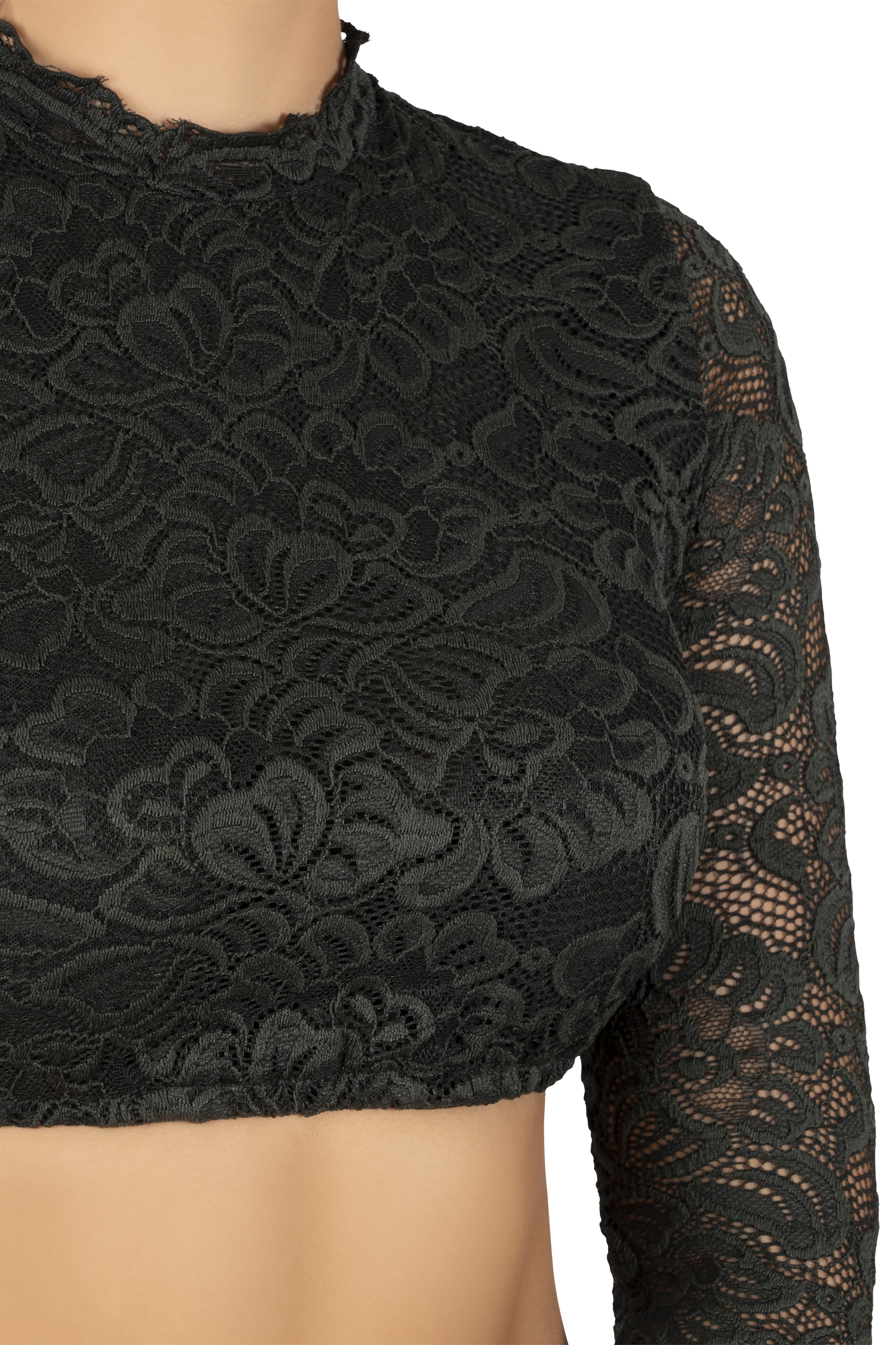 2577-0057-gn8-23-08-1802056 Dirndlbluse Amsterdam dunkelgrün mit 3/4 Ärmel - Detail Ausschnitt