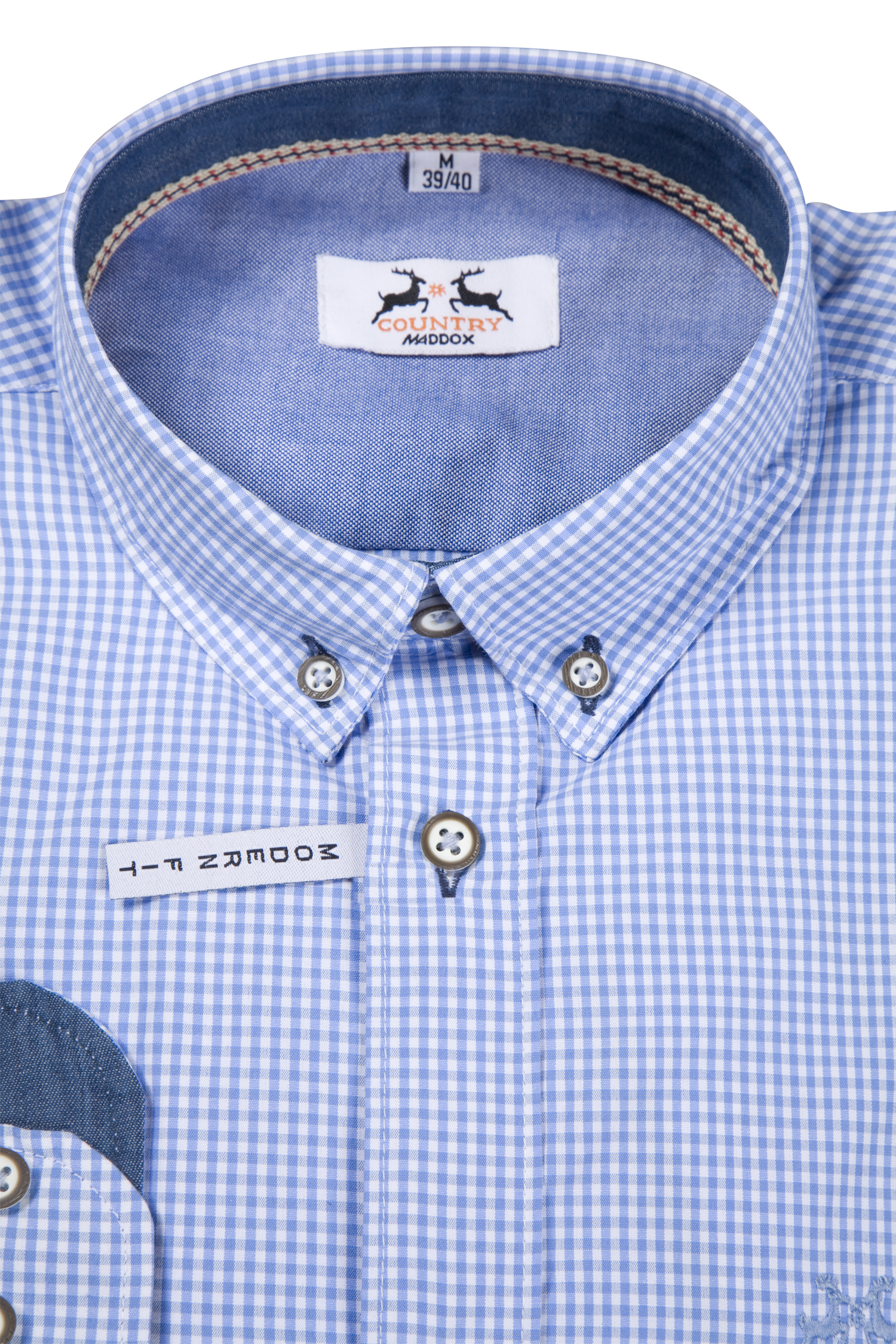 1523-2365-bl3-23-11-300006 Karo Trachtenhemd in hellblau / weiß - Detail Kragen