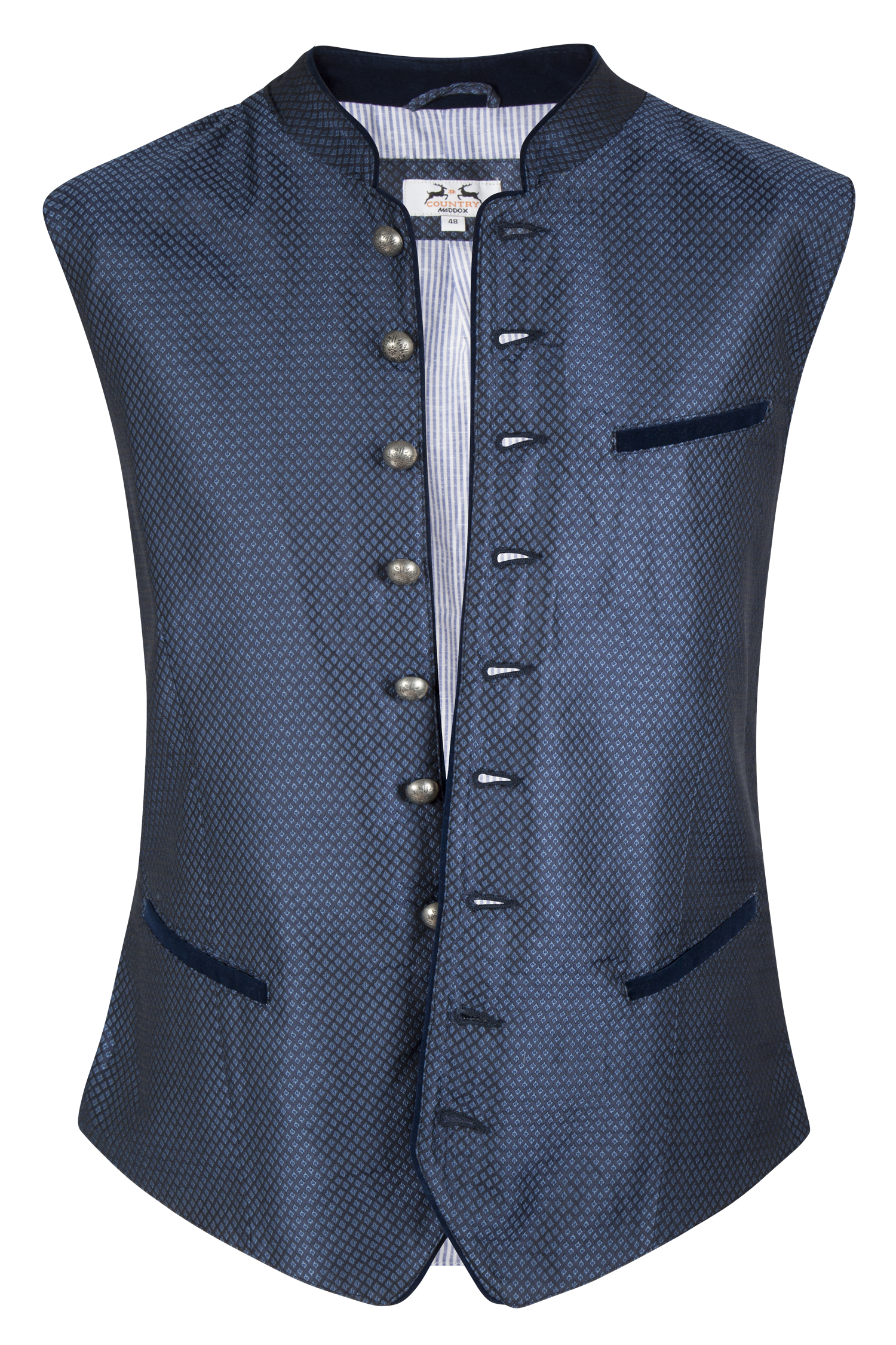 1345-0153-BL623-05-b6488 Trachtenweste in blau mit Samtkragen