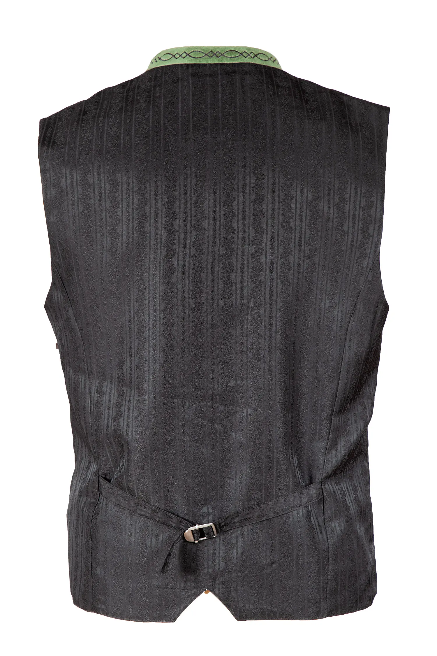 Trachtenweste Fabricio aus Loden in anthrazit und grünem Detail Rücken