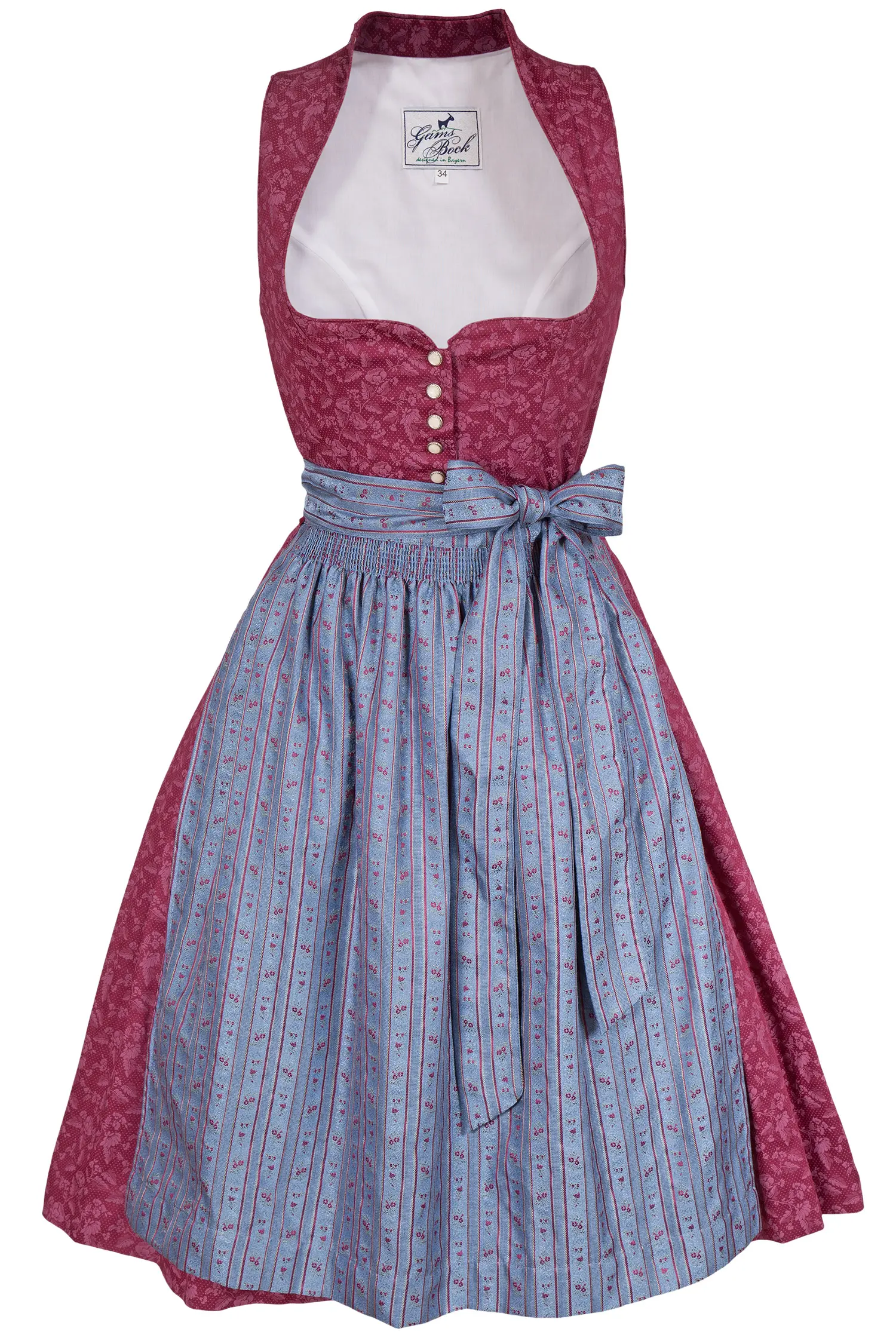 dirndl-noel-weinrot-blau Midi Dirndl Noel in weinrot mit Herzausschnitt