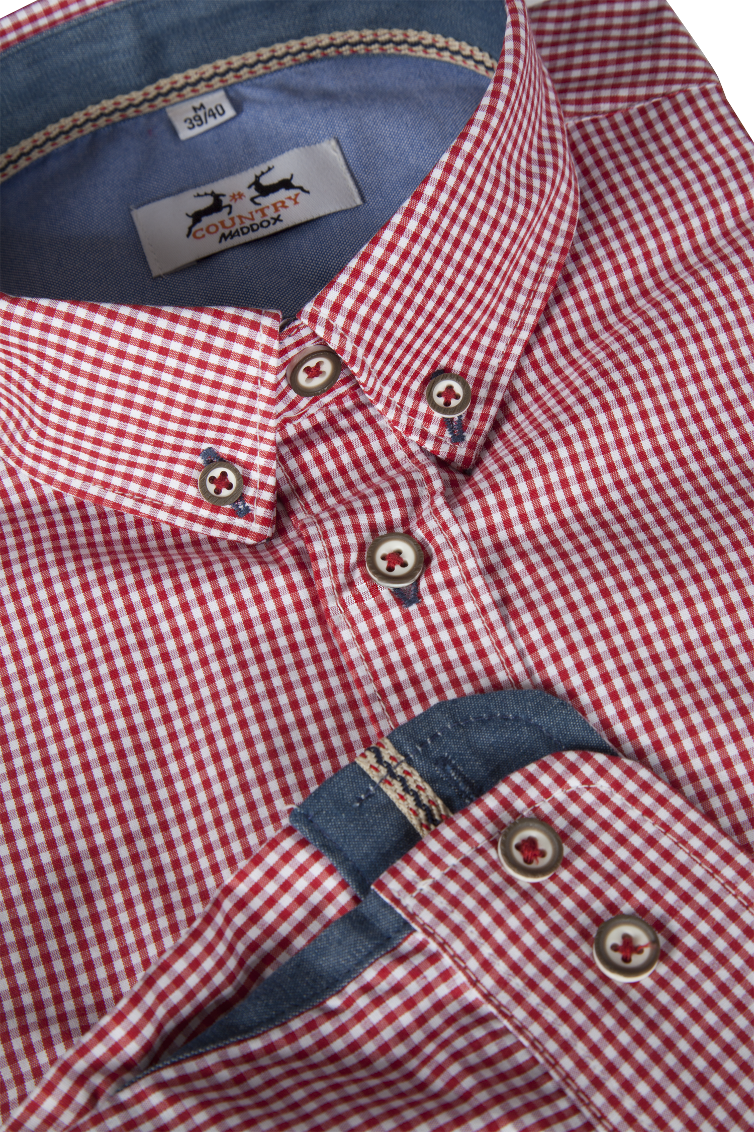 1523-2365-RT5-23-05-q9609xEtLQ9DwuxiGz Trachtenhemd in rot/weiß kariert - Detail Ärmel