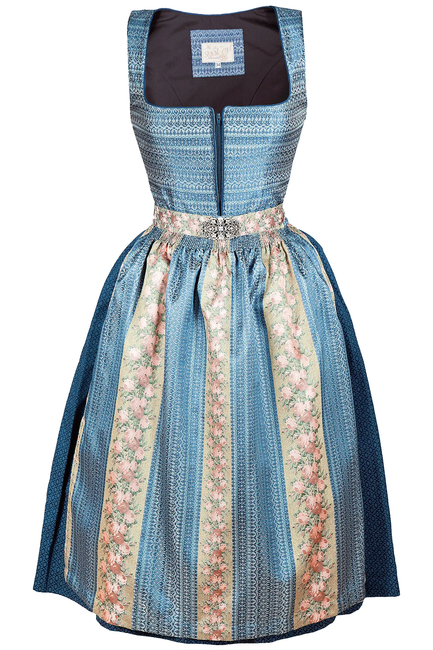3097-1740-BL5-23-03a-3304-a Dirndl Paris von Sissi ey! in Webstoff-Optik und malerischer Schürze