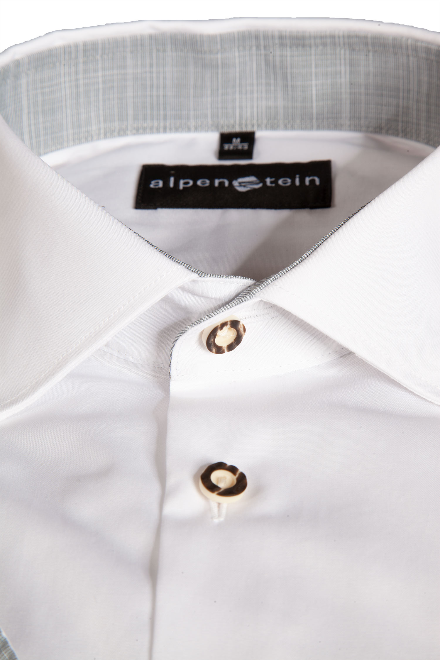 1514-1100-GR423-05-c6882d Trachtenhemd in weiß mit grauen Details - Detail Kragen