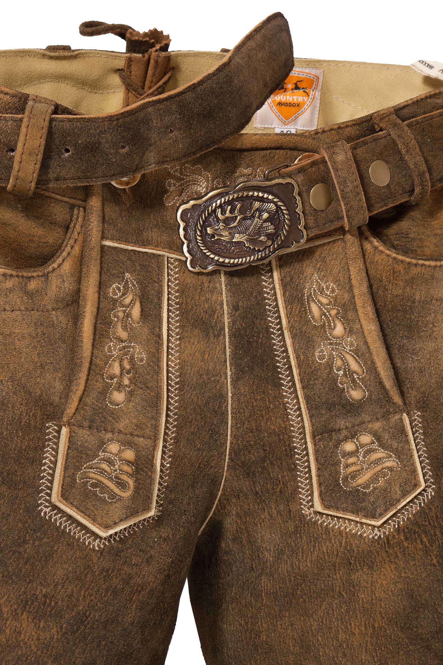 1611-1303-ba5-18-08g-9843-b Kurze Lederhose Silberberg in hopfen Detail Schließe